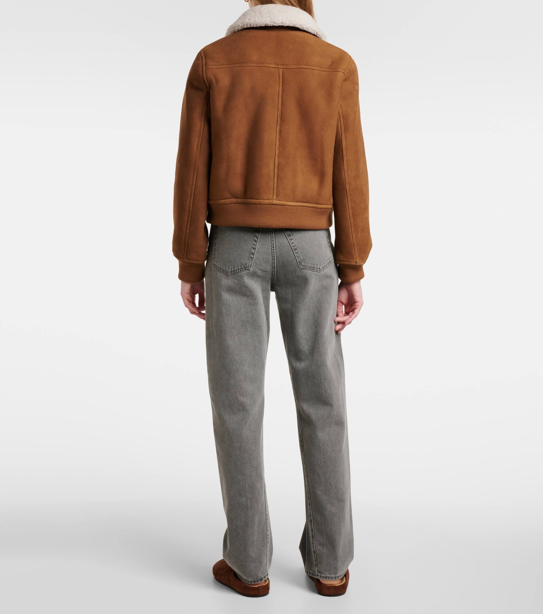 Shearling-trimmed suede bomber jacket - 3