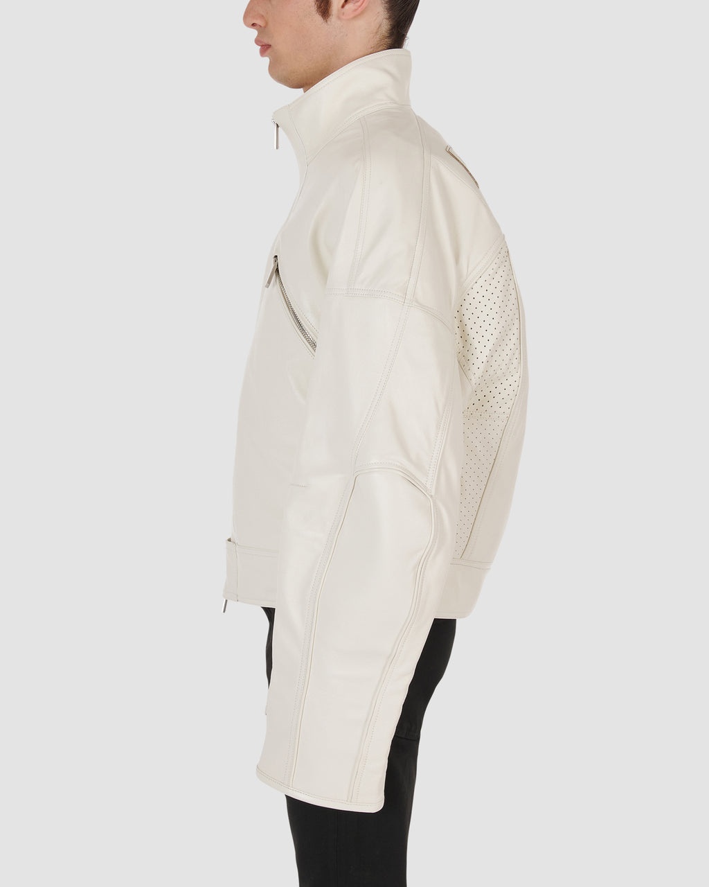 OVERSIZE LEATHER LOGO MOTO JACKET - 4