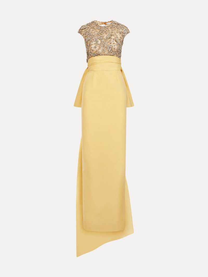 PORCELAIN FLOWER EMBROIDERED SHORT-SLEEVE GOWN 1