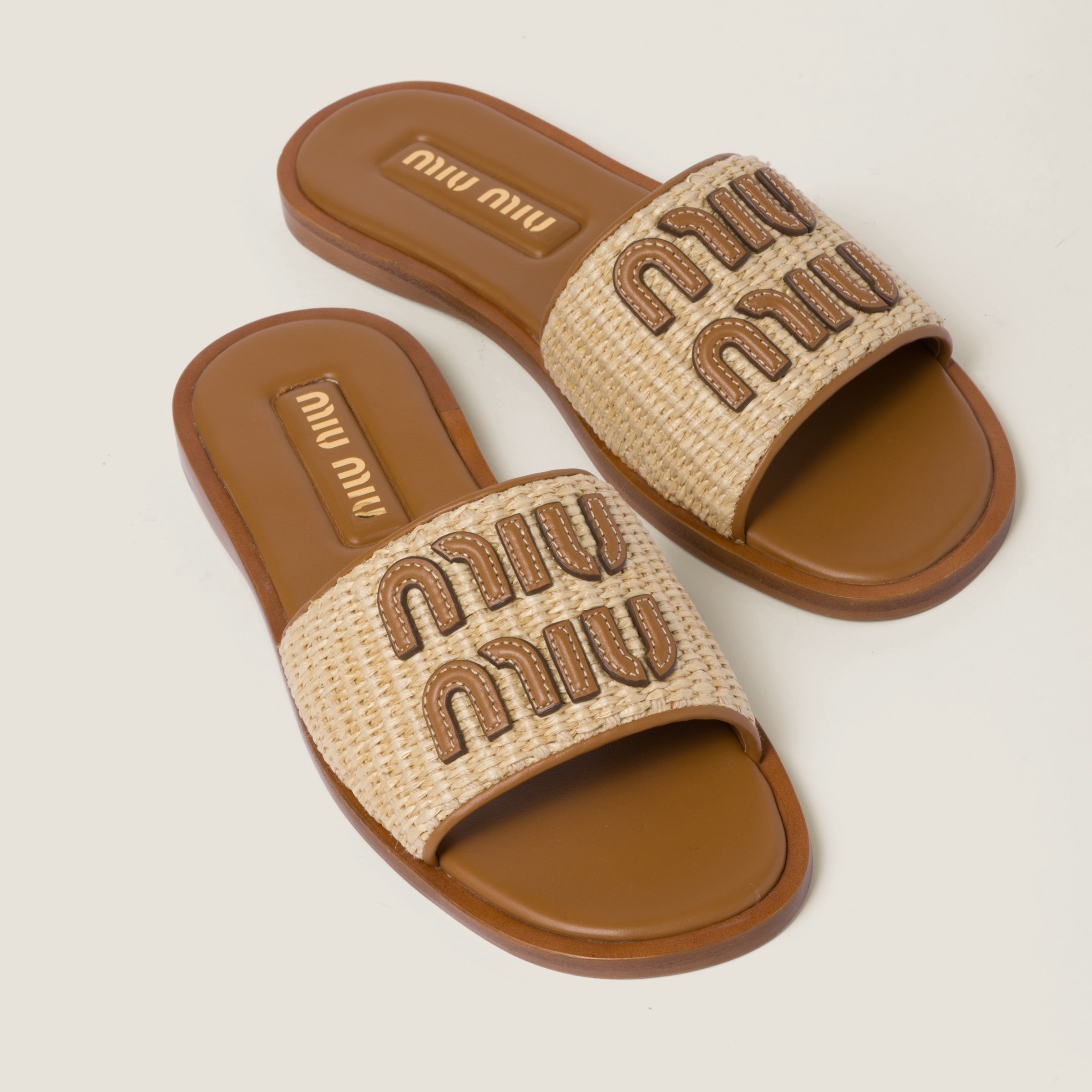 Raffia-effect woven fabric slides - 4