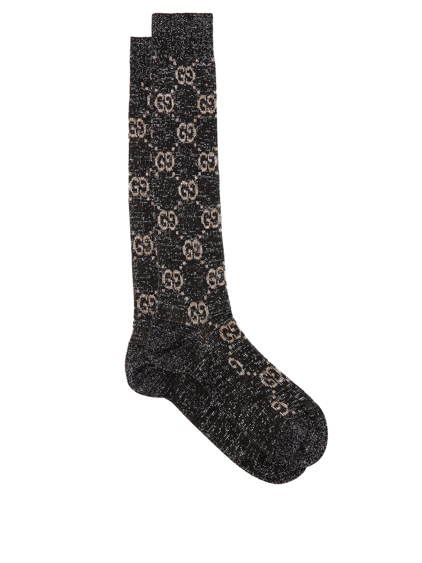 GG-jacquard lamé knee-high socks - 1