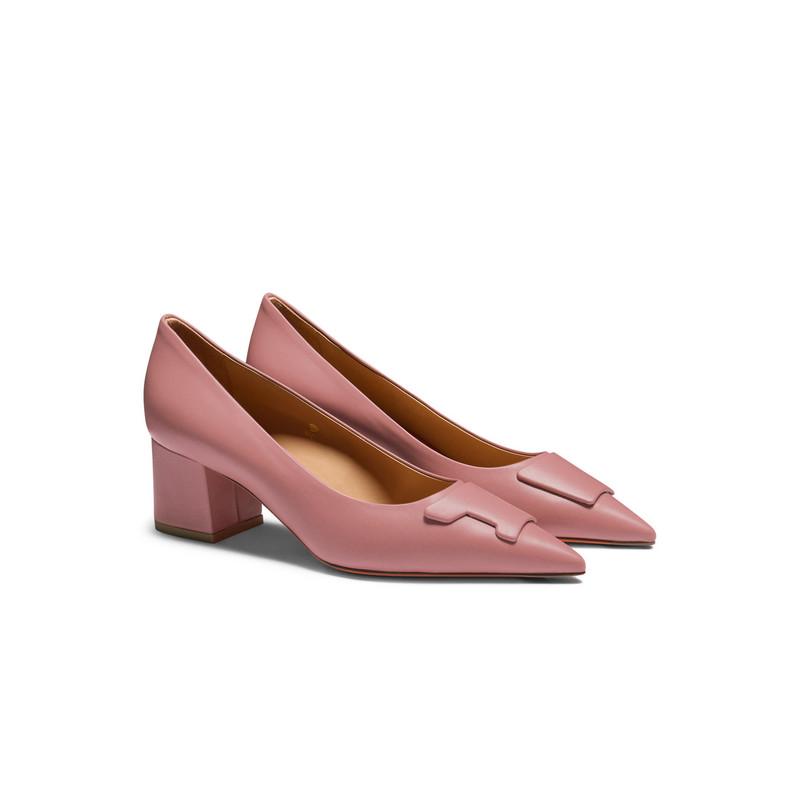 Santoni Women's pink leather mid-heel Santoni Sibille pump outlook