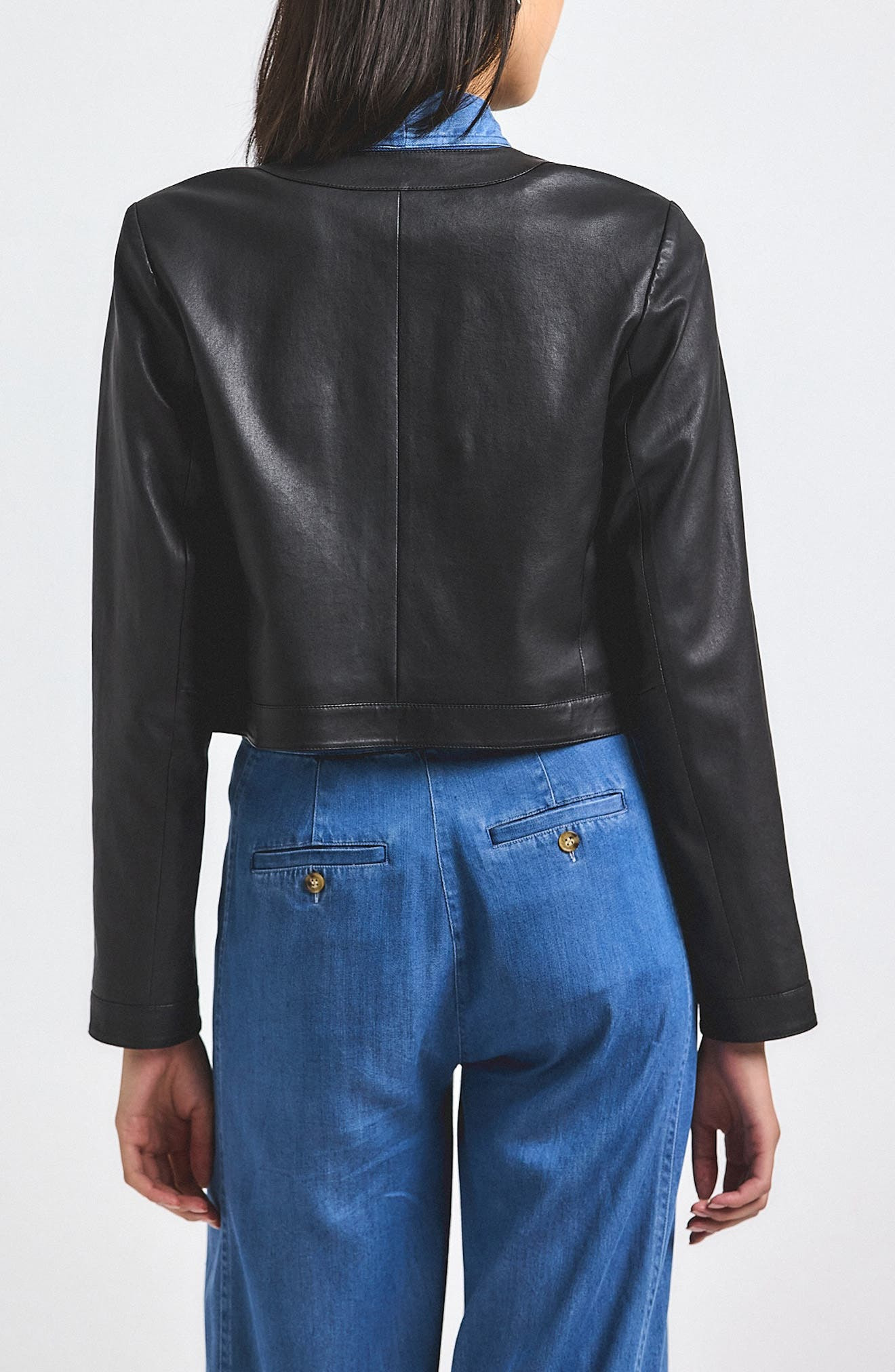 Derek Lam 10 Crosby Penny Crop Stretch Leather Jacket in Black at Nordstrom - 2