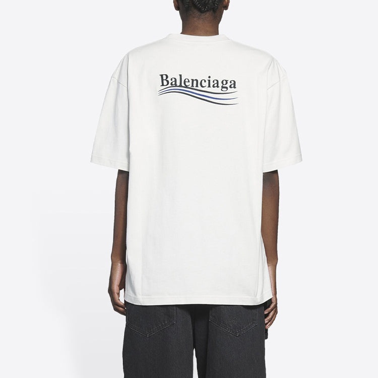 (WMNS) Balenciaga Political Campaign Large Fit Embroidery Round-neck 'White' 641655TKVJ19084 - 5