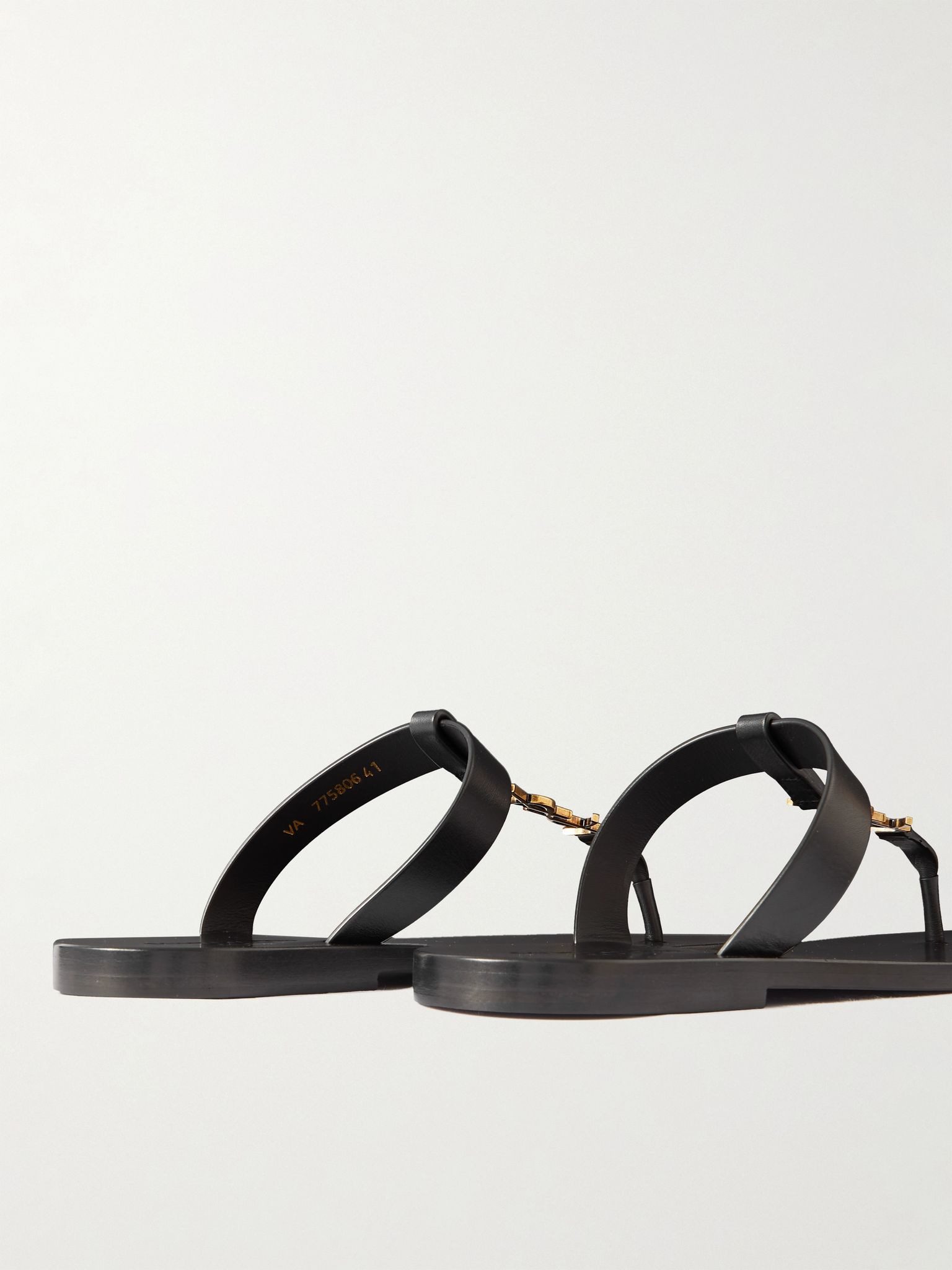Cassandre Logo-Embellished Leather Sandals Black - 5