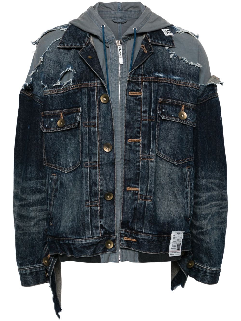 layered denim hooded jacket - 1