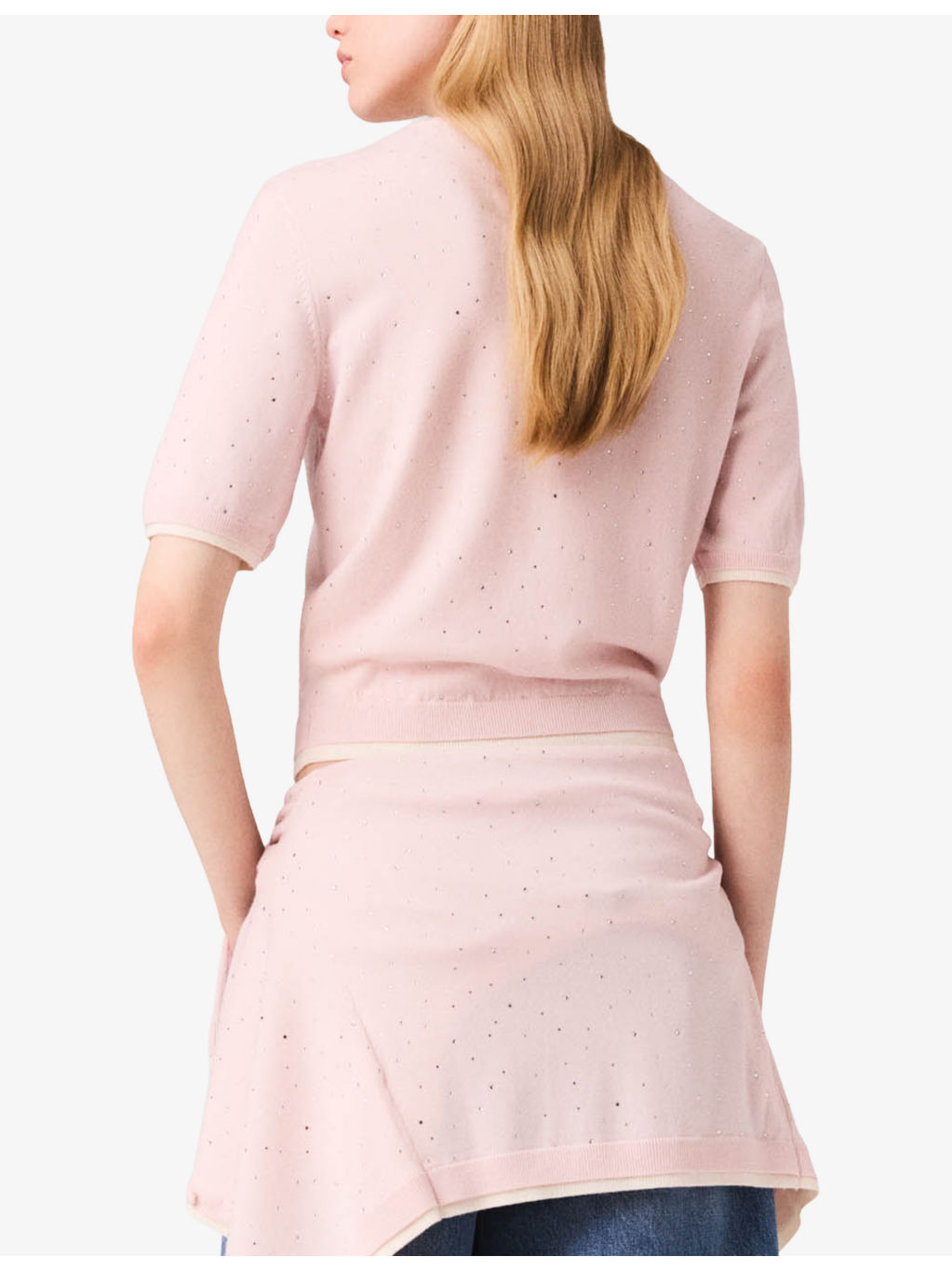 Rhinestone-Embellished Short-Sleeved Stretch Wool-Blend Jumper - 4