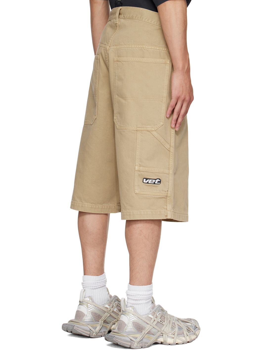 Beige Hip-Hop Denim Shorts - 3