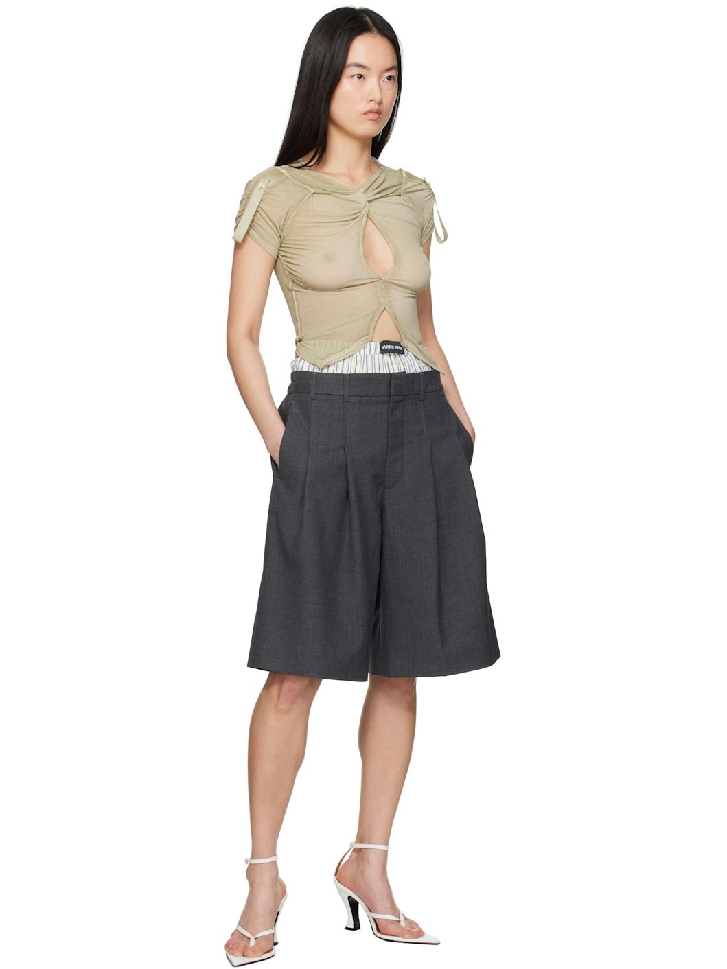 Gray Regenerated Tailoring Shorts - 4