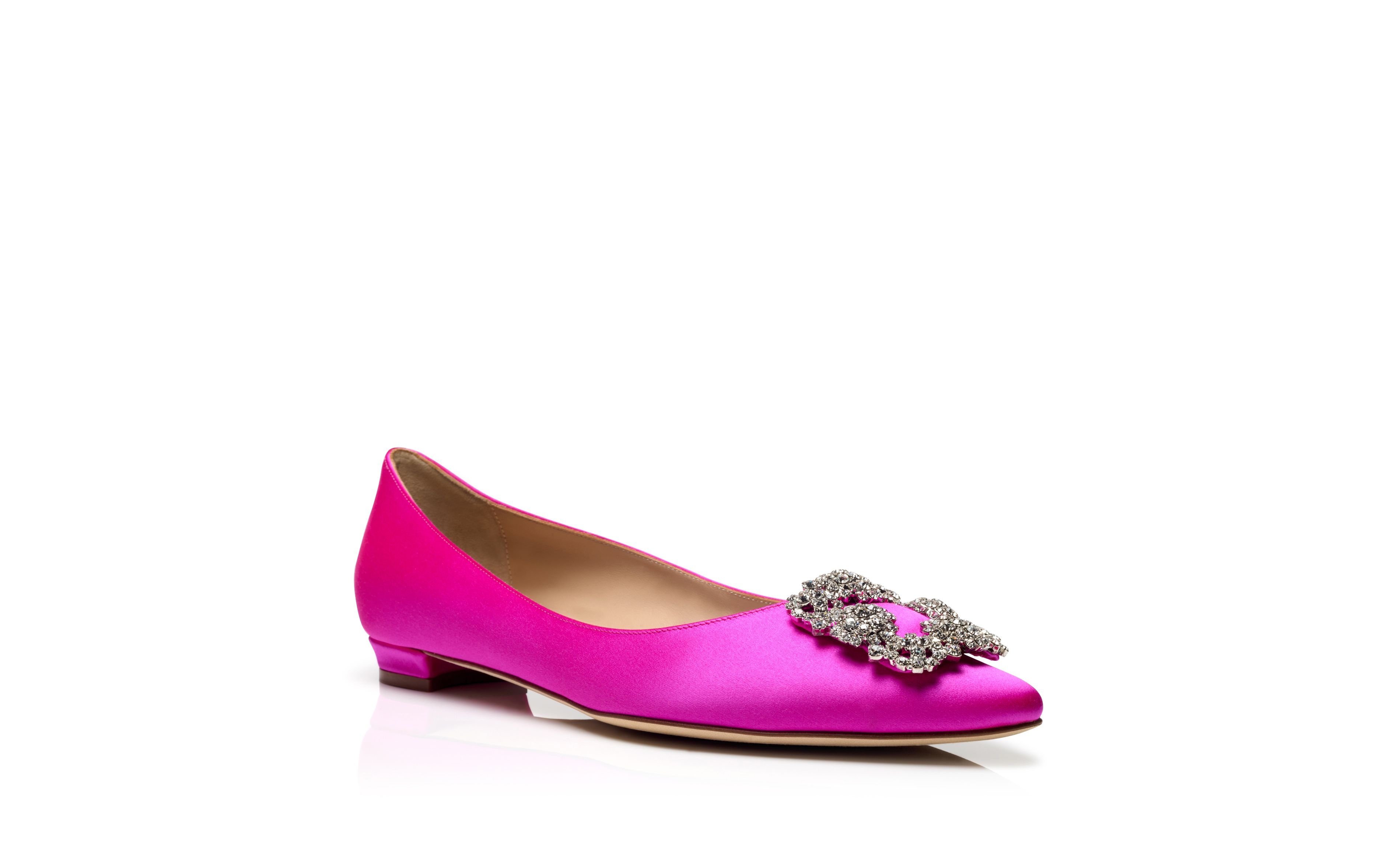 Pink Satin Jewel Buckle Flat Shoes - 3