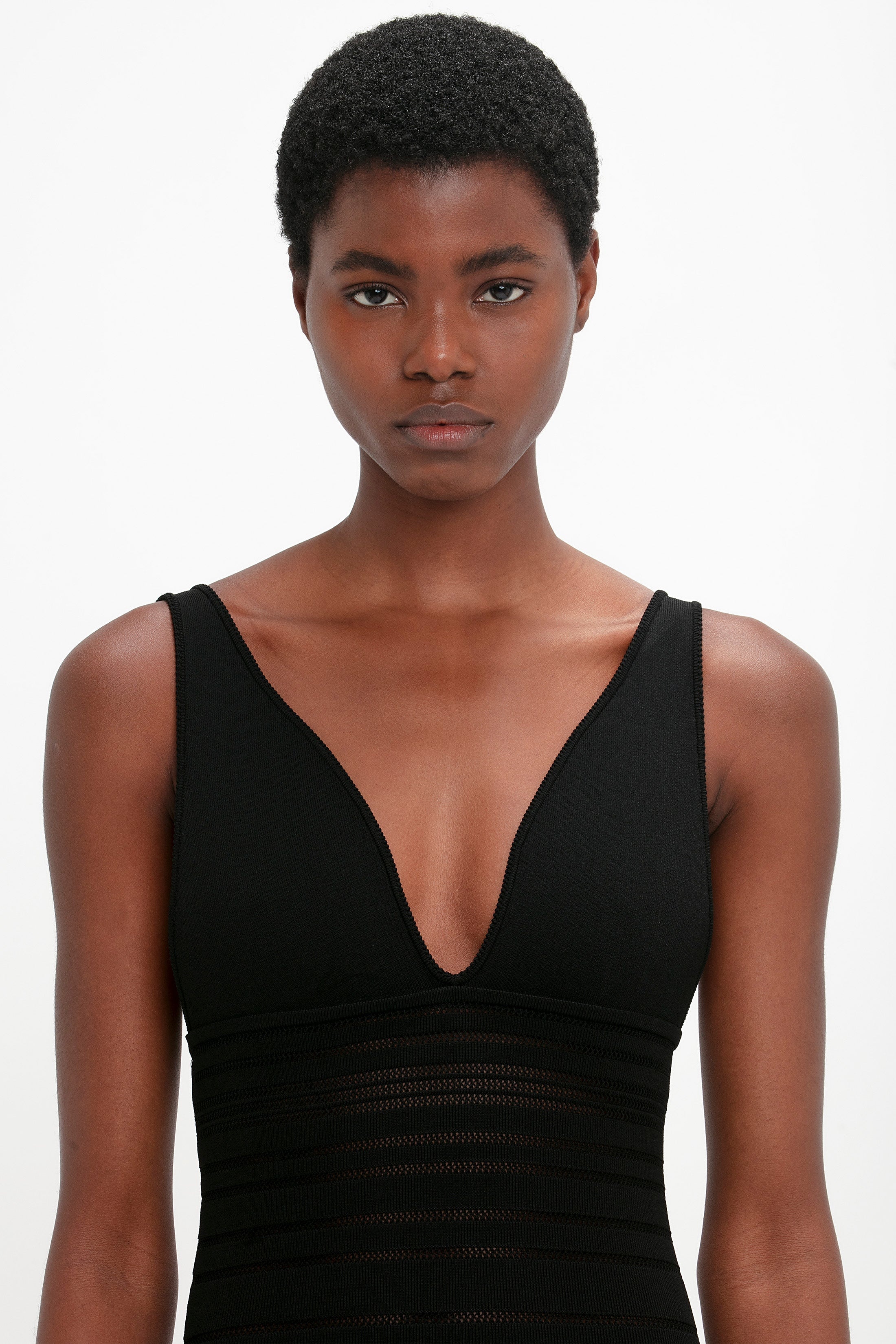 Frame Detail Sleeveless Dress In Black - 5