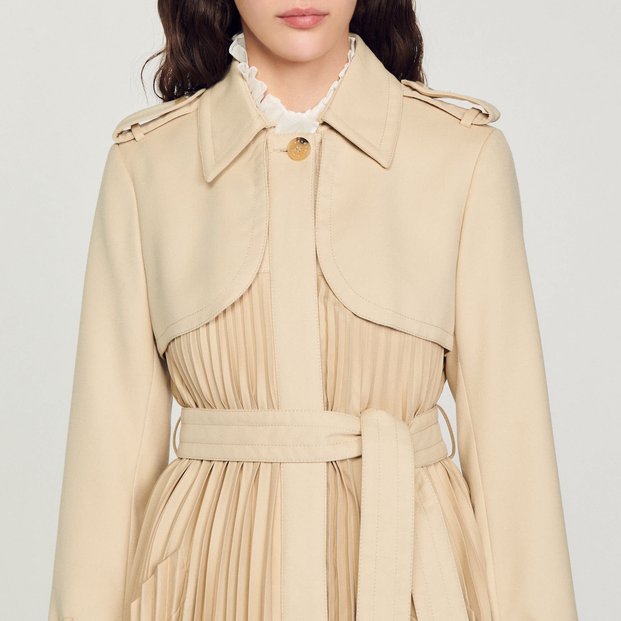 PLEATED TRENCH COAT WITH BELT - 4