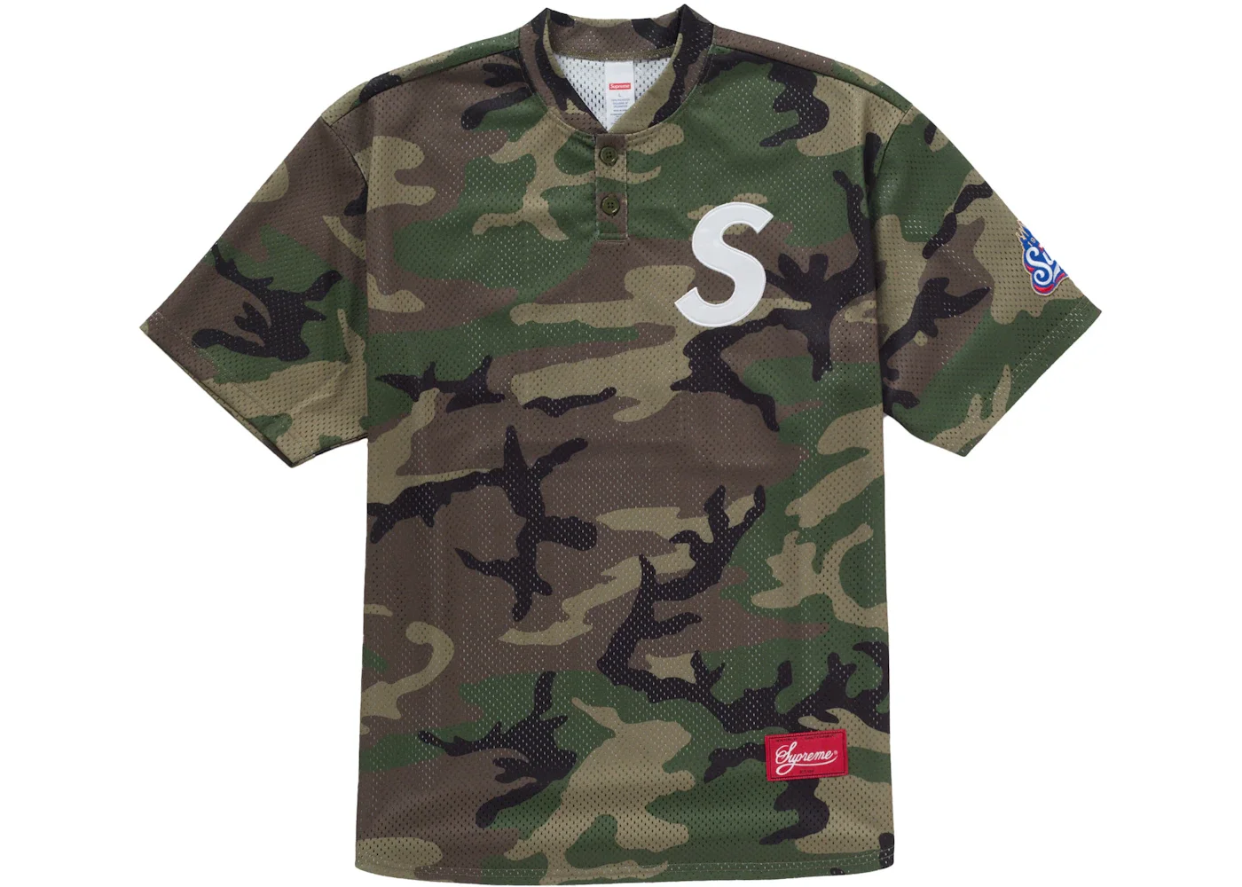 Supreme S Logo Baseball Henley Woodland Camo - 1