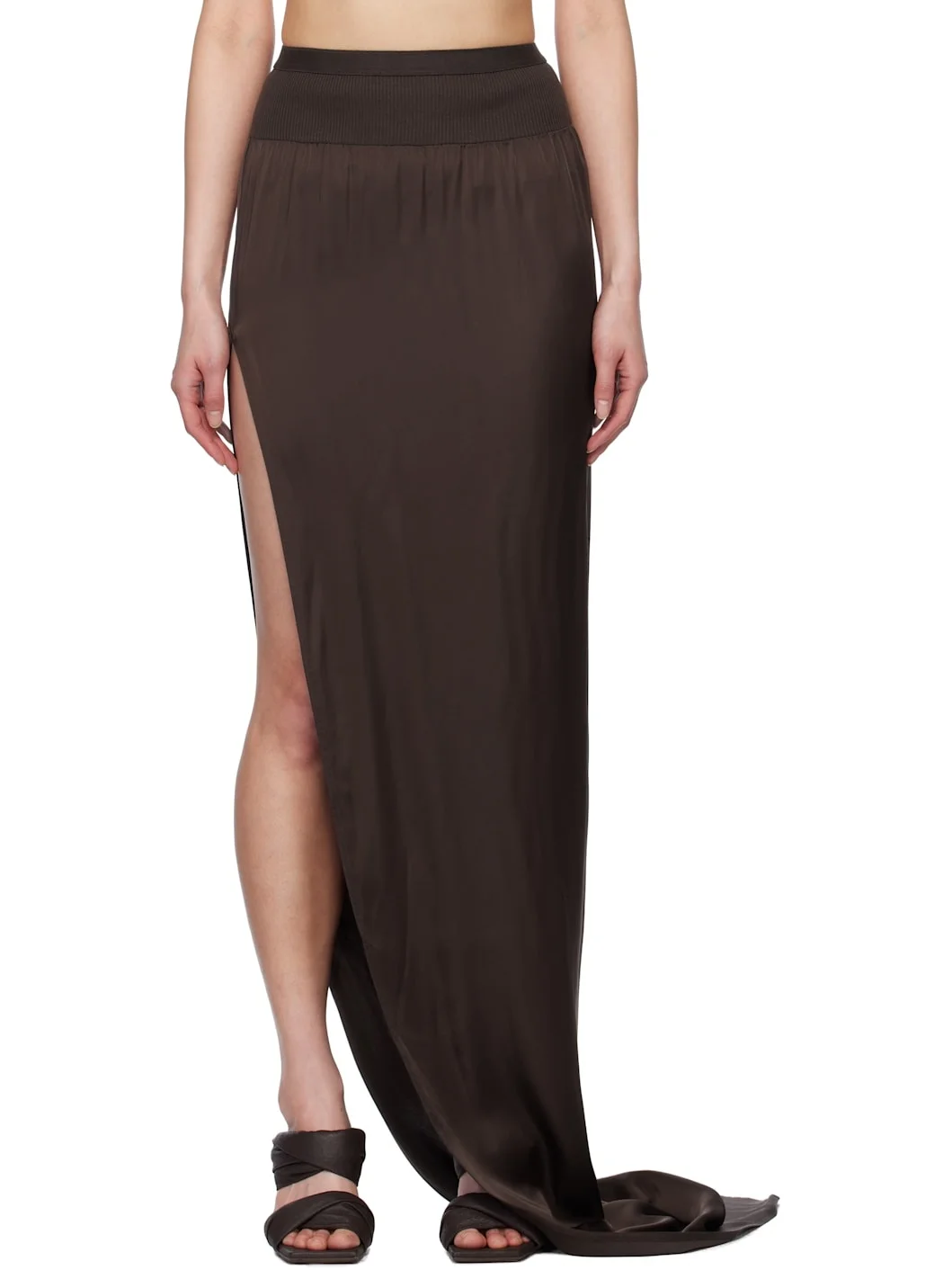 Brown Hollywood Slit Maxi Skirt - 1