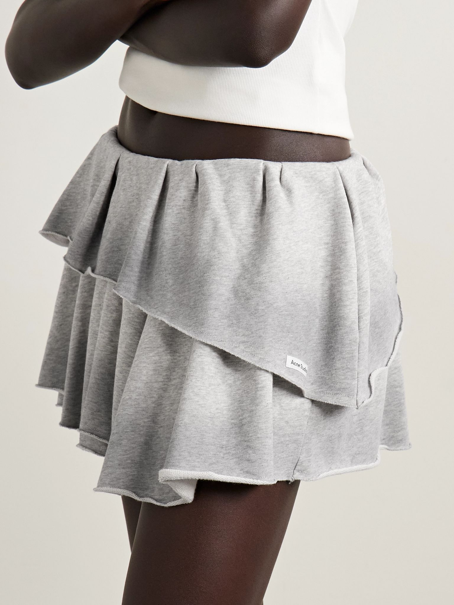 Layered organic cotton-blend jersey mini skirt Light gray - 3