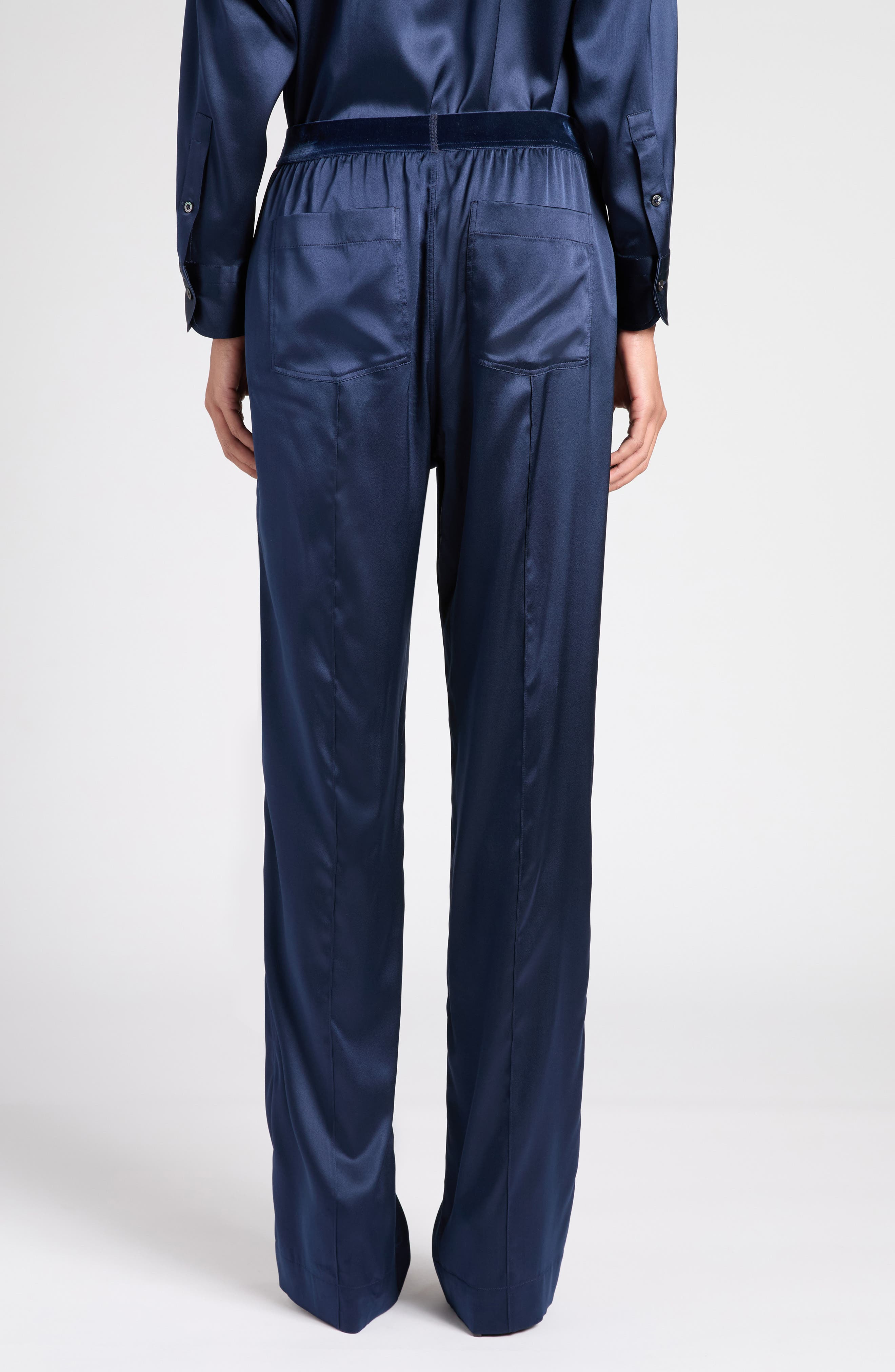 TOM FORD Stretch Silk Satin Pajama Pants in Hb840 Dark Navy at Nordstrom - 3