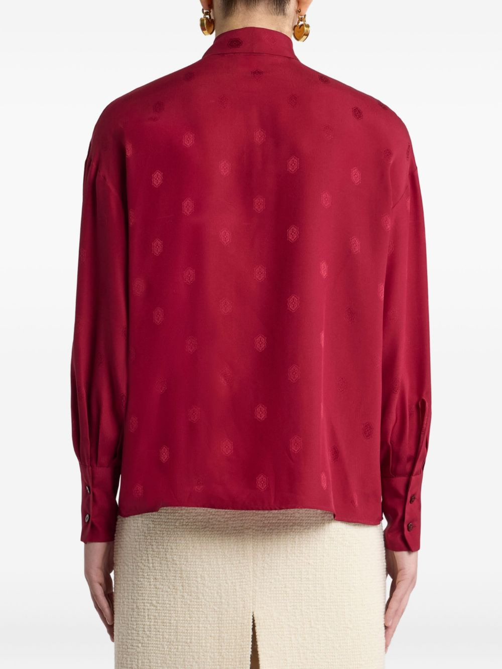 jacquard tie-neck blouse - 3