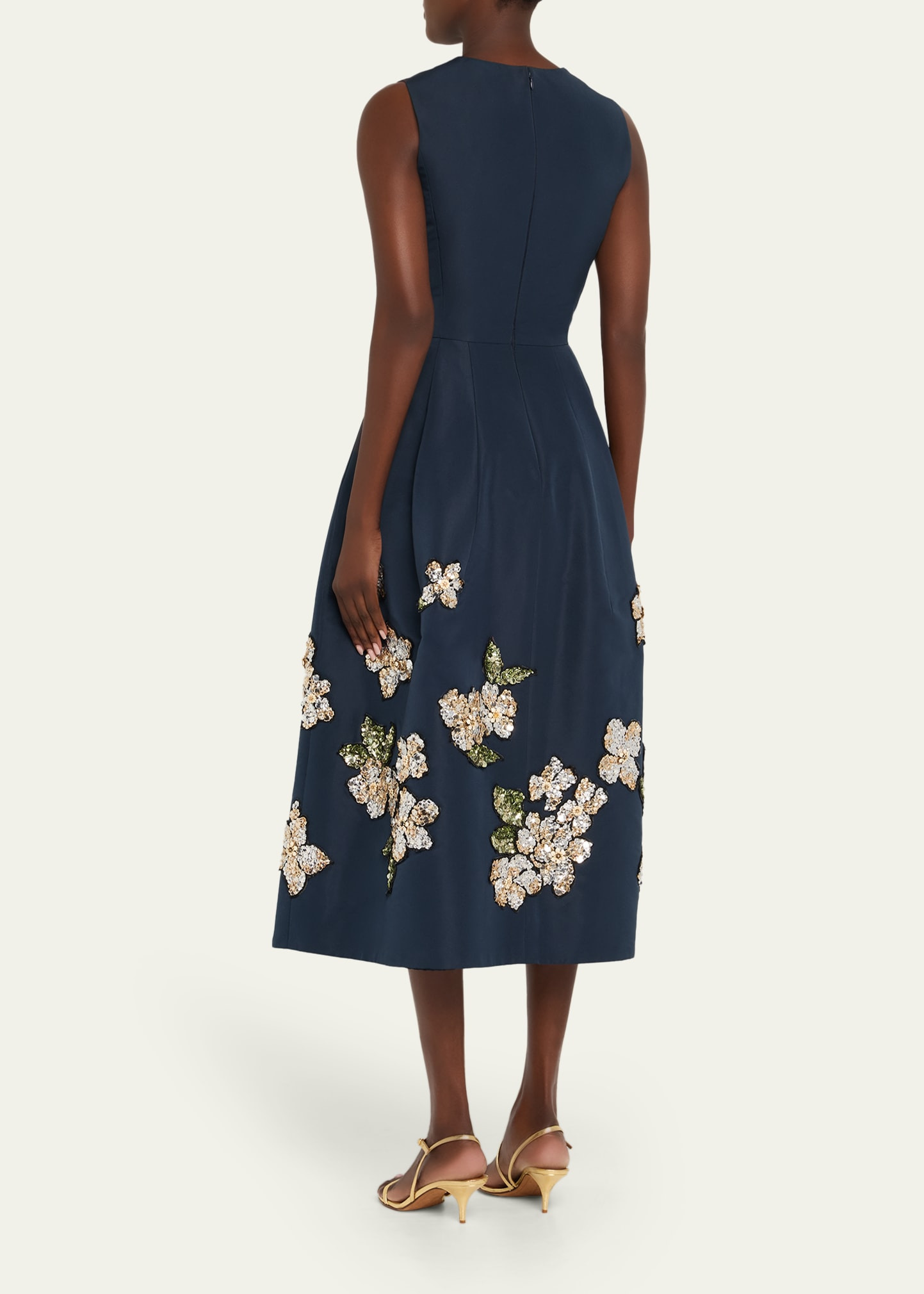Floral Embroidered Sleeveless Midi Cocktail Dress - 3