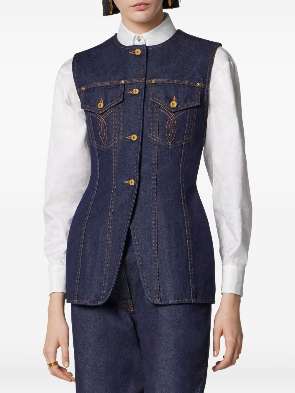 denim button-up vest - 3