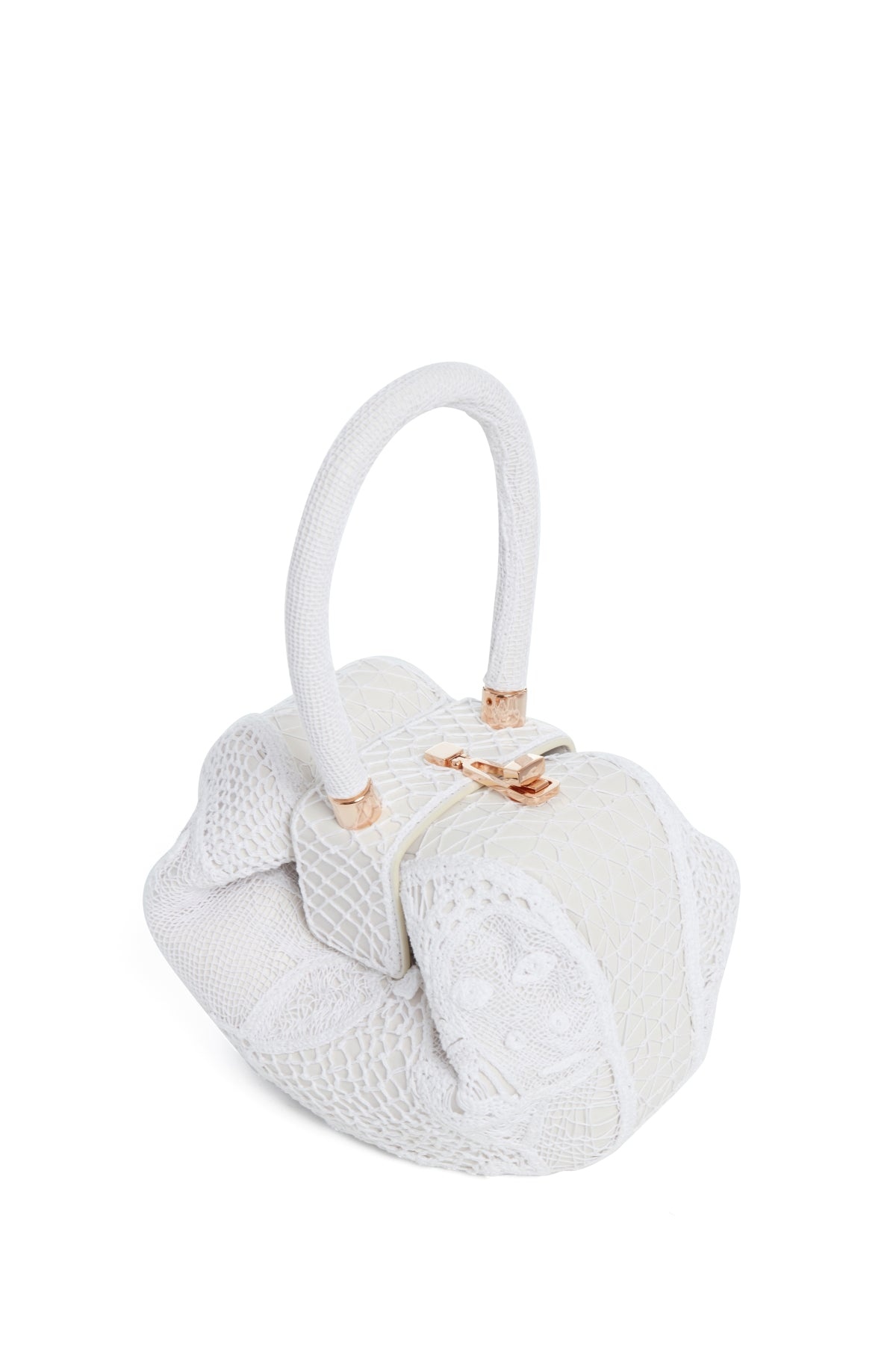 Nina Bag in Ivory Nappa Leather with Cotton Macrame - 3
