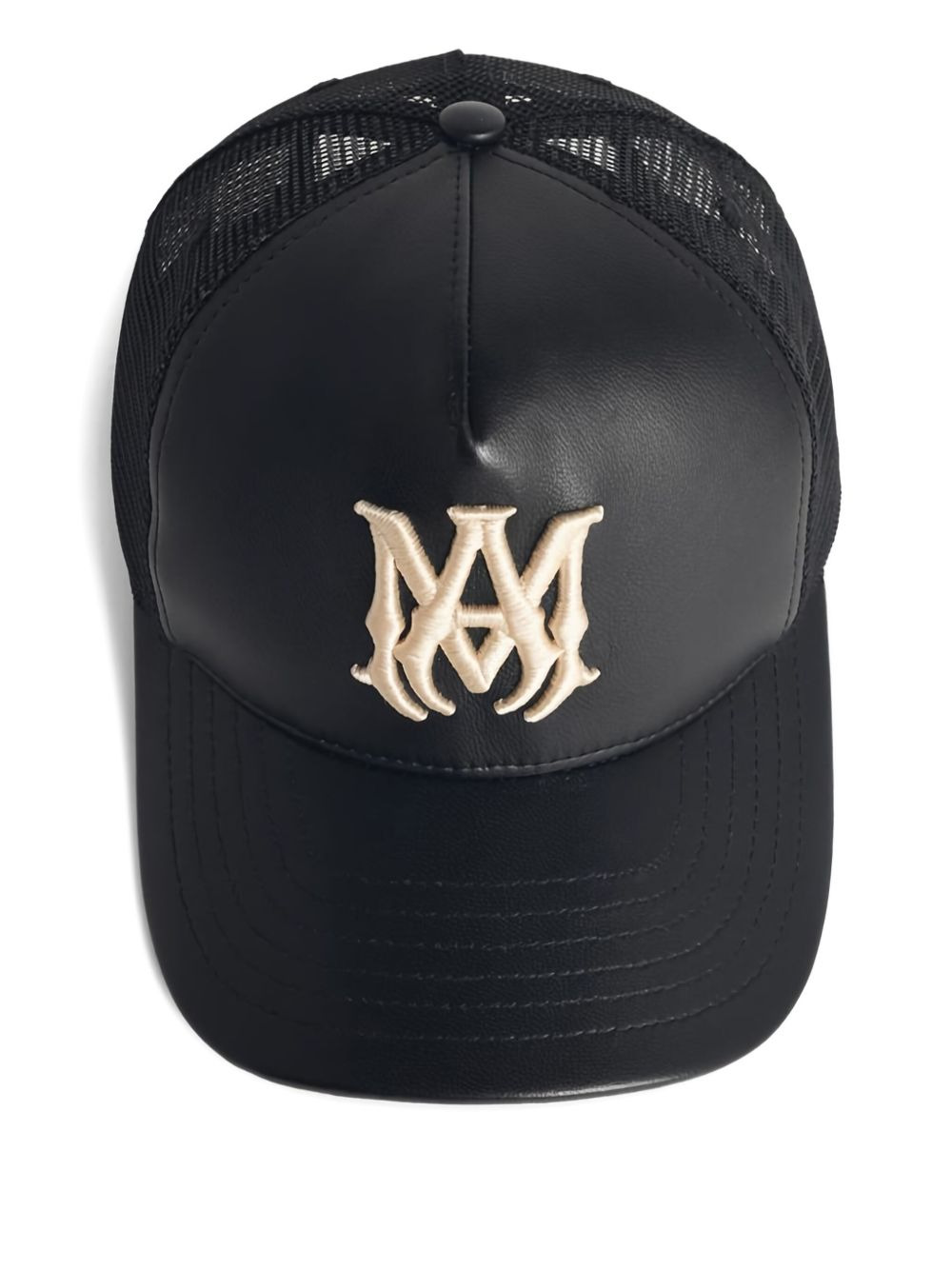 embroidered-logo leather cap - 2