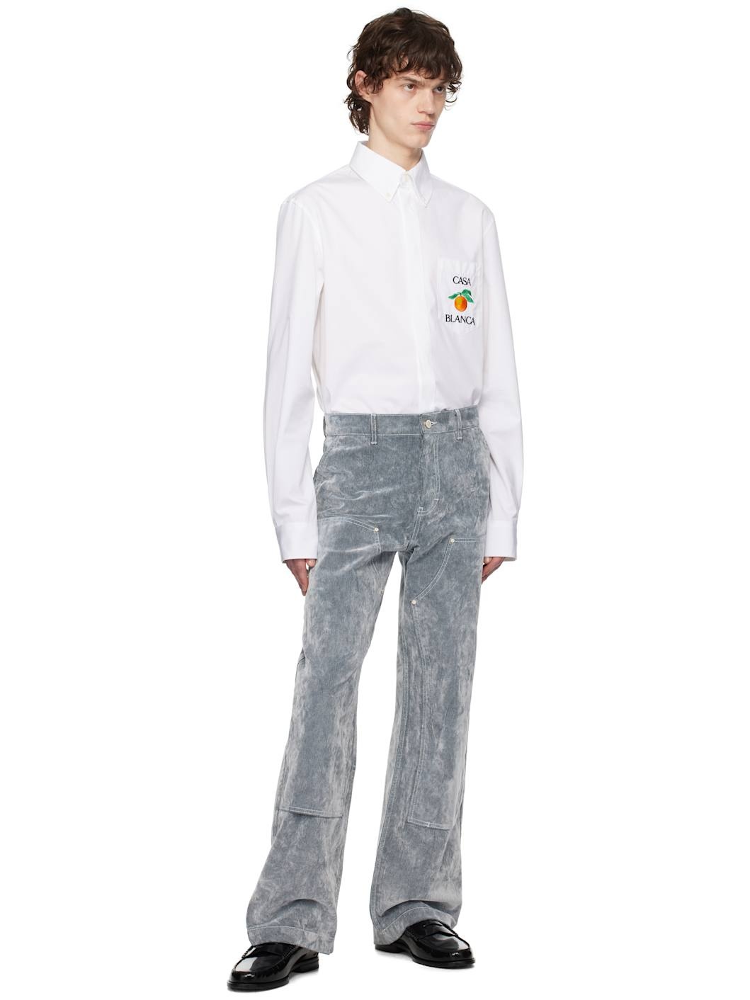 White Embroidered Orange Oxford Shirt - 5