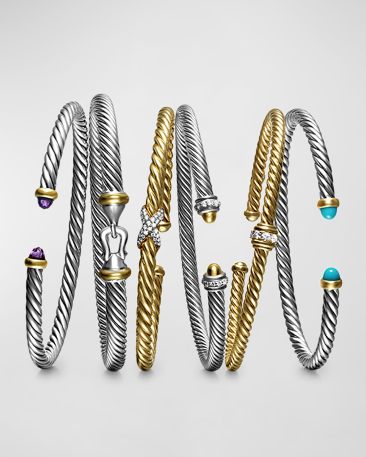 18k Gold Diamond-X Cablespira Bracelet - 6