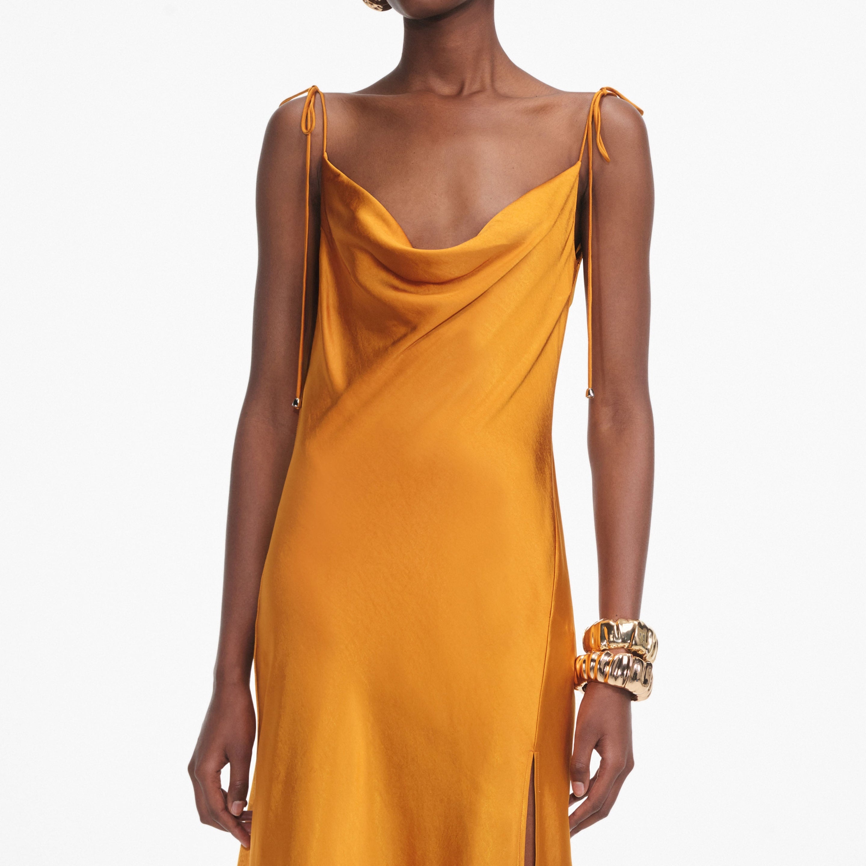 Burnt Orange Satin Midi Dress - 4