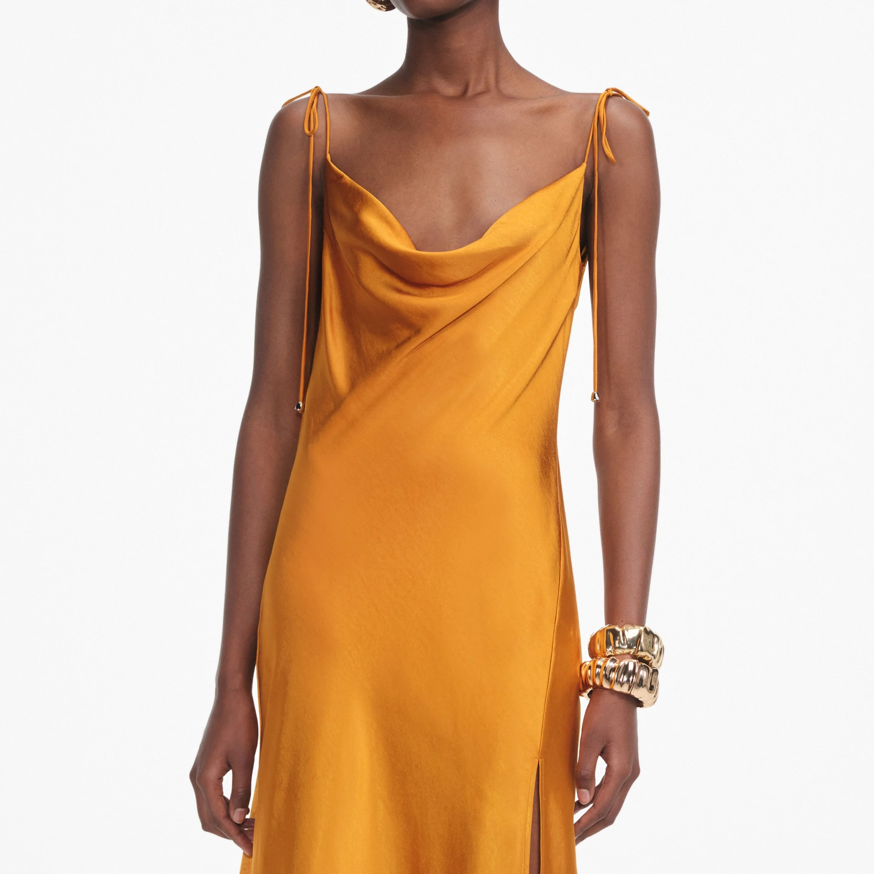 self-portrait Burnt Orange Satin Midi Dress - PF25-071M-O | REVERSIBLE