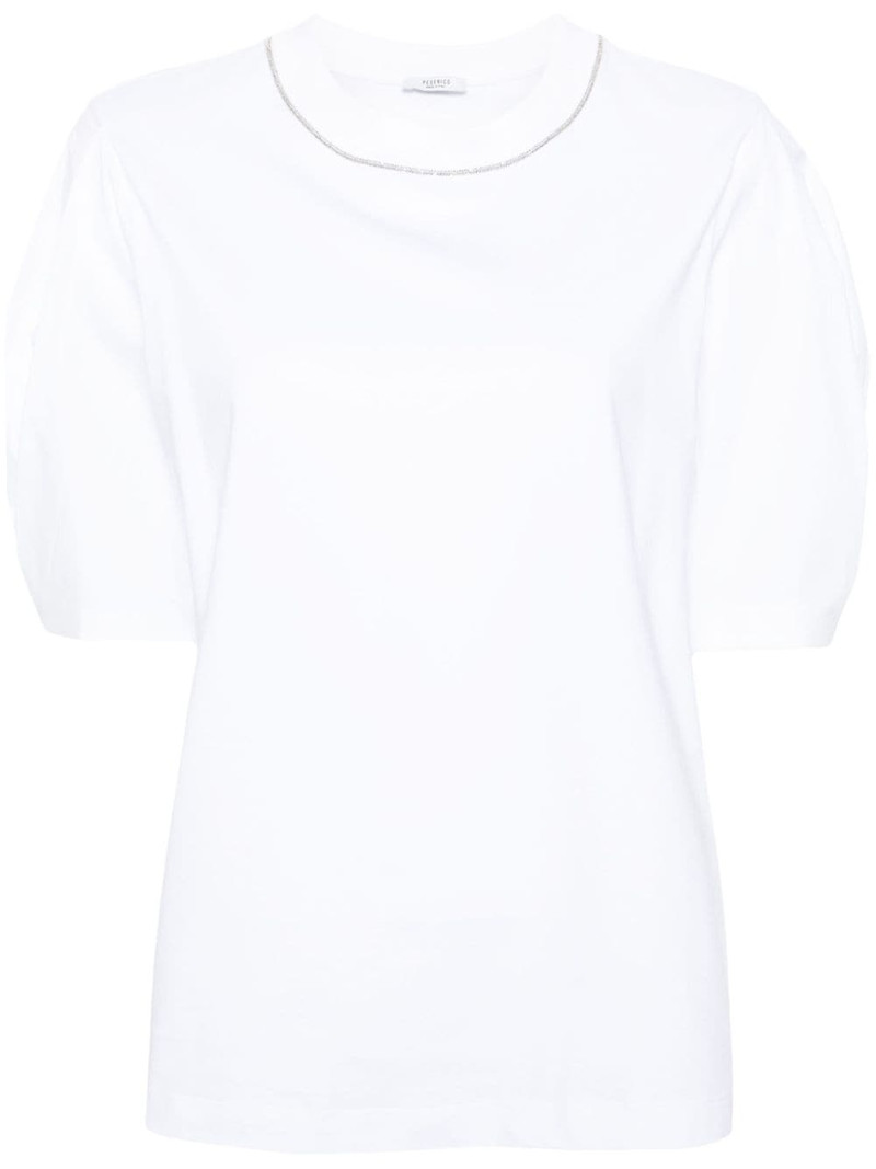 bead-trim stretch-cotton T-shirt 1