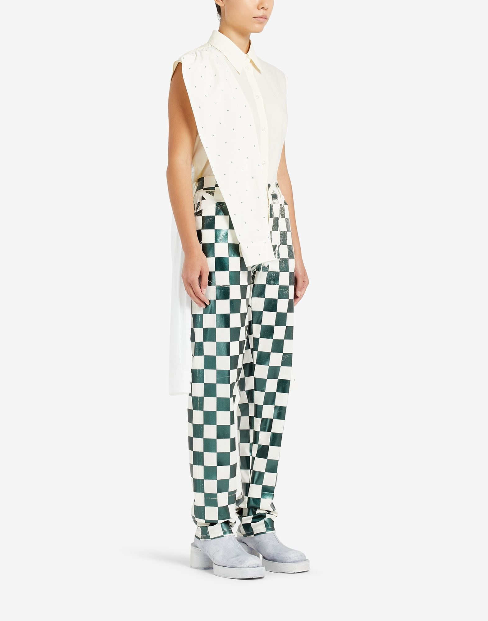 Mylar check print five-pocket pants - 3