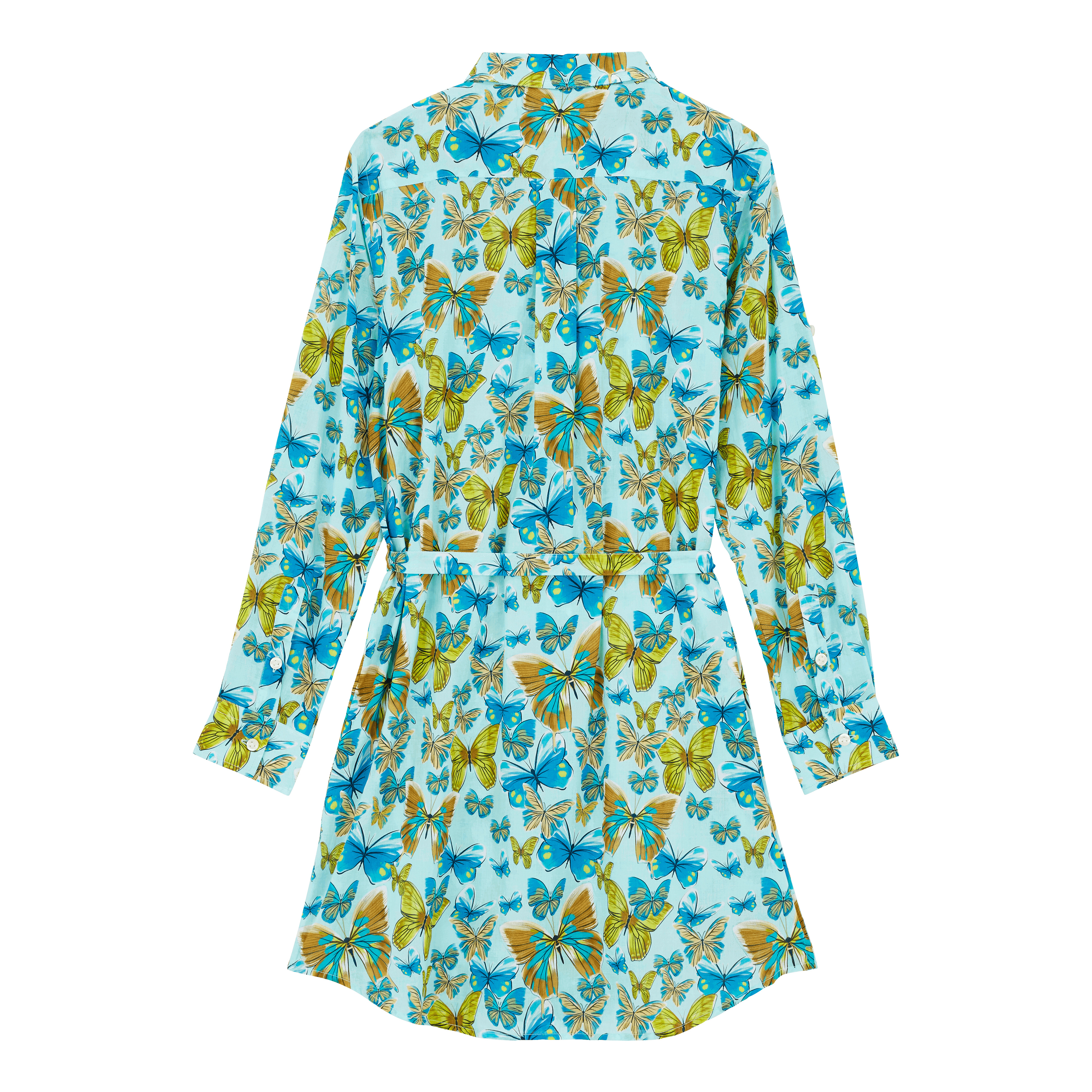Women Cotton Shirt Dress Butterflies - 2
