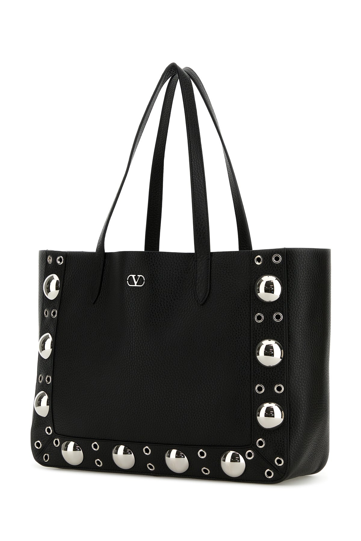 Black leather VLogo Signature shopping bag - 2