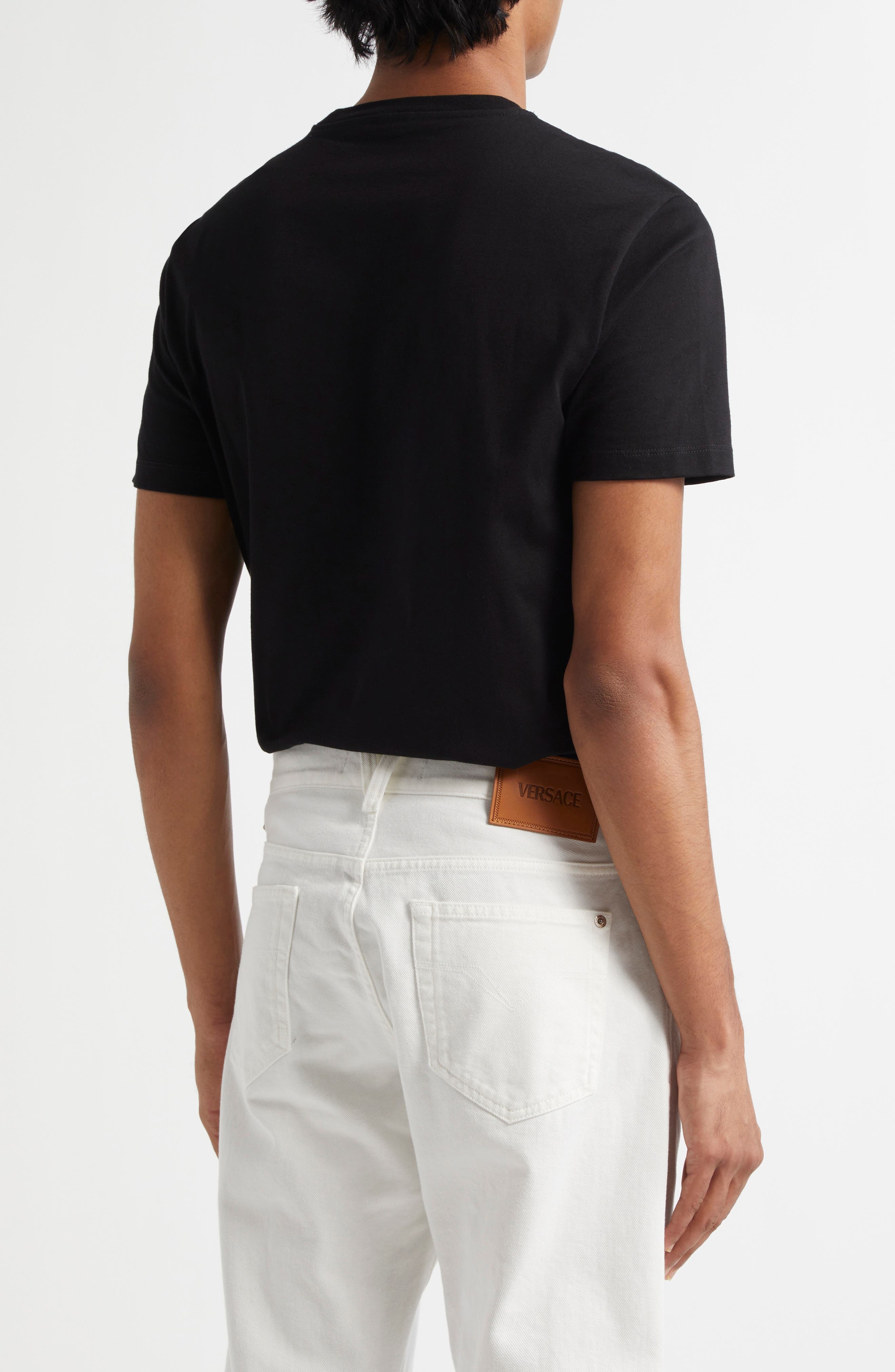 Versace Medusa Embroidered Cotton T-Shirt in Black at Nordstrom - 3