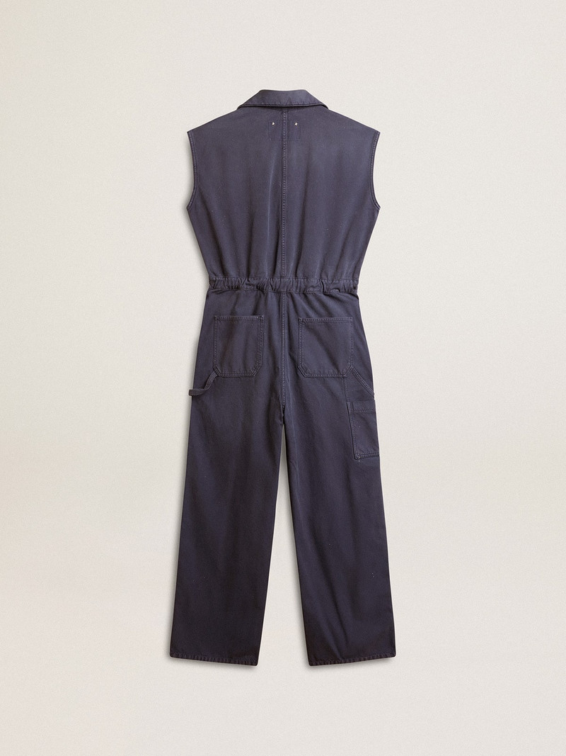 Blue distressed cotton jumpsuit 5