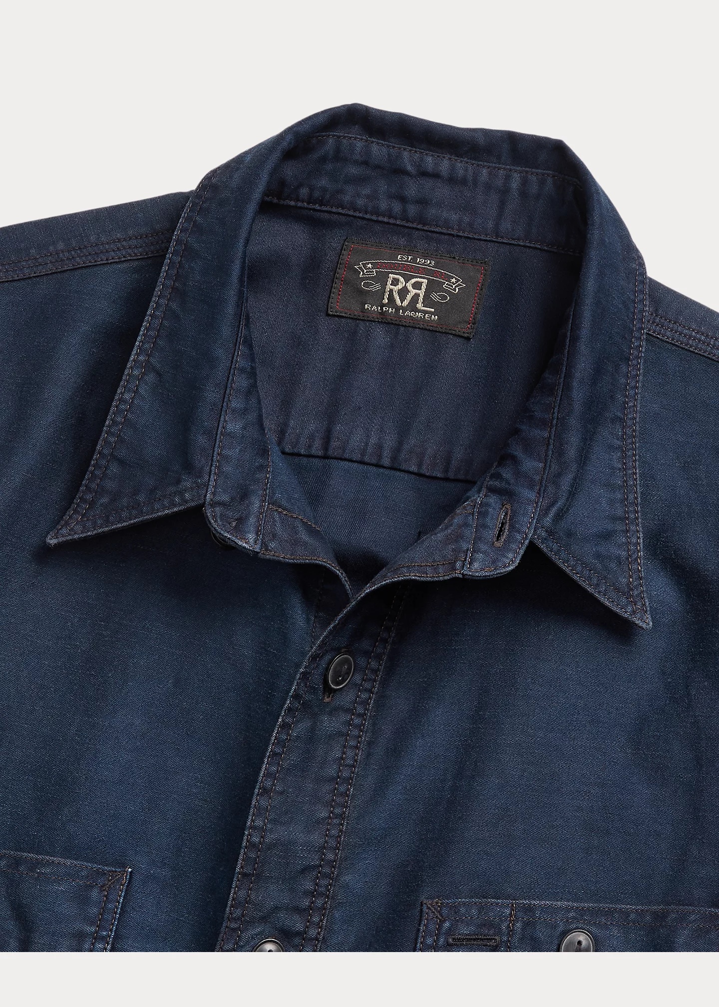 現行品 良品 RALPH LAUREN S コットンシャツ INDIGO Indigo Cotton-Linen Sateen Workshirt