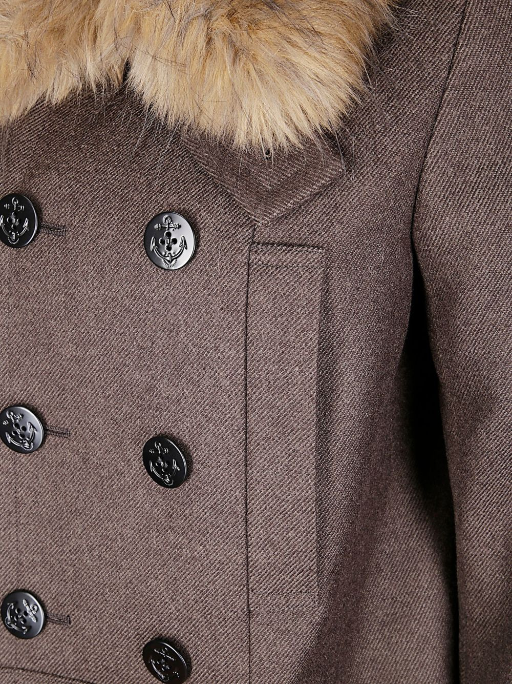fur-collar double-breasted wool coat - 3