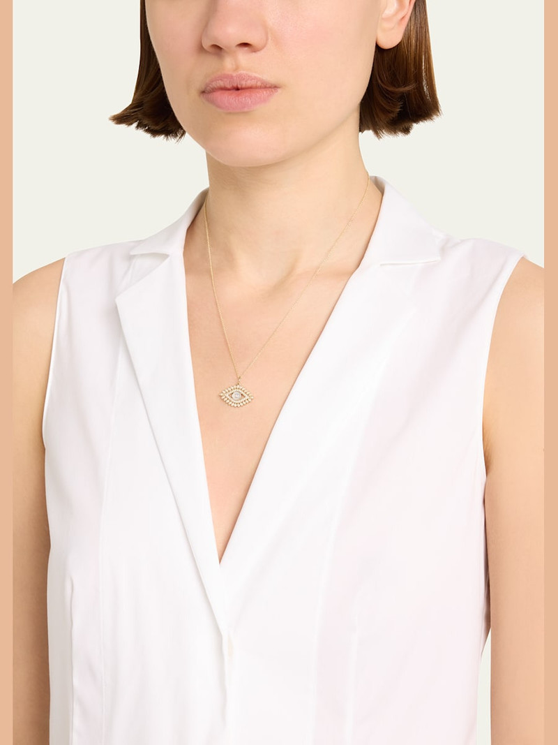 SYDNEY EVAN 14K Yellow Gold Evil Eye Marquise Border with Stone Inlay Charm Necklace outlook