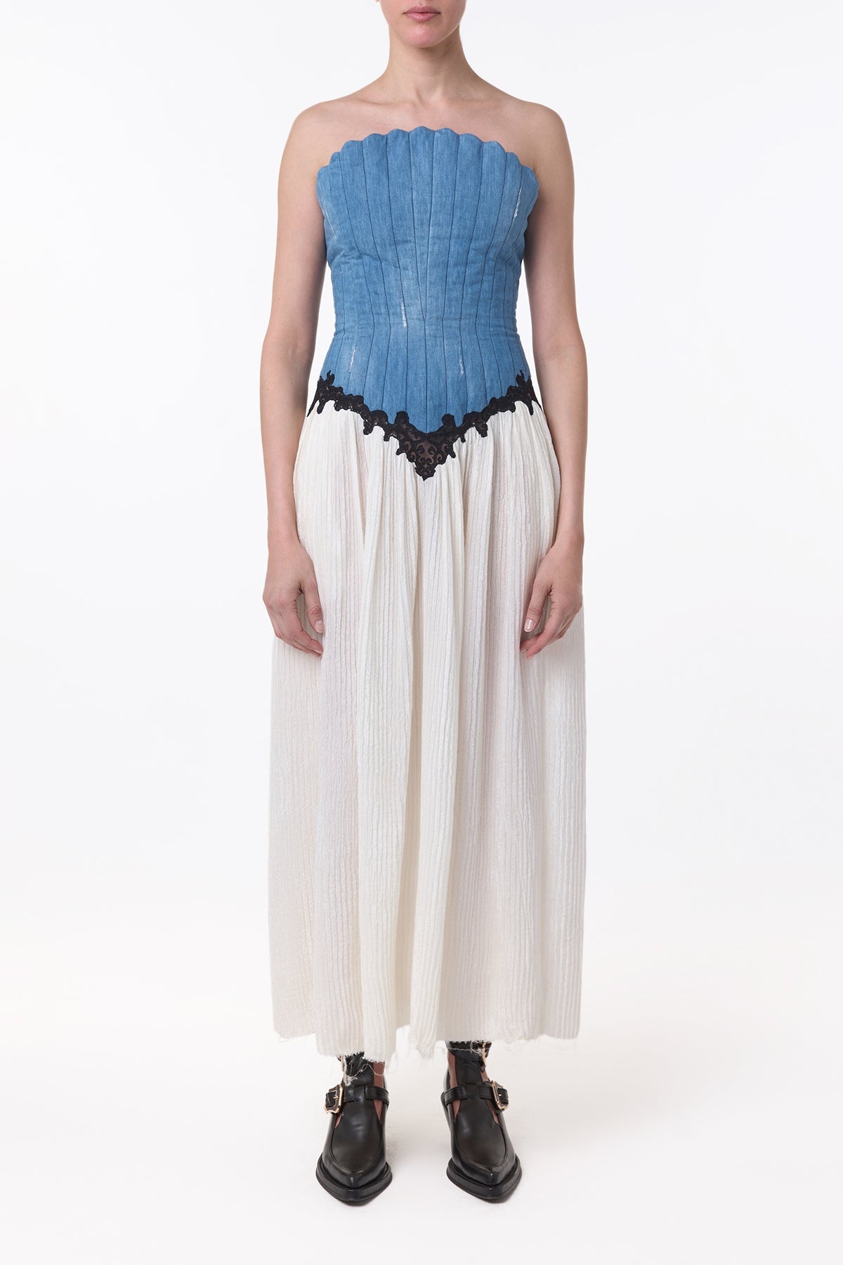 Glenn Lace Maxi Dress in Light Blue Recycled Cotton Linen - 3