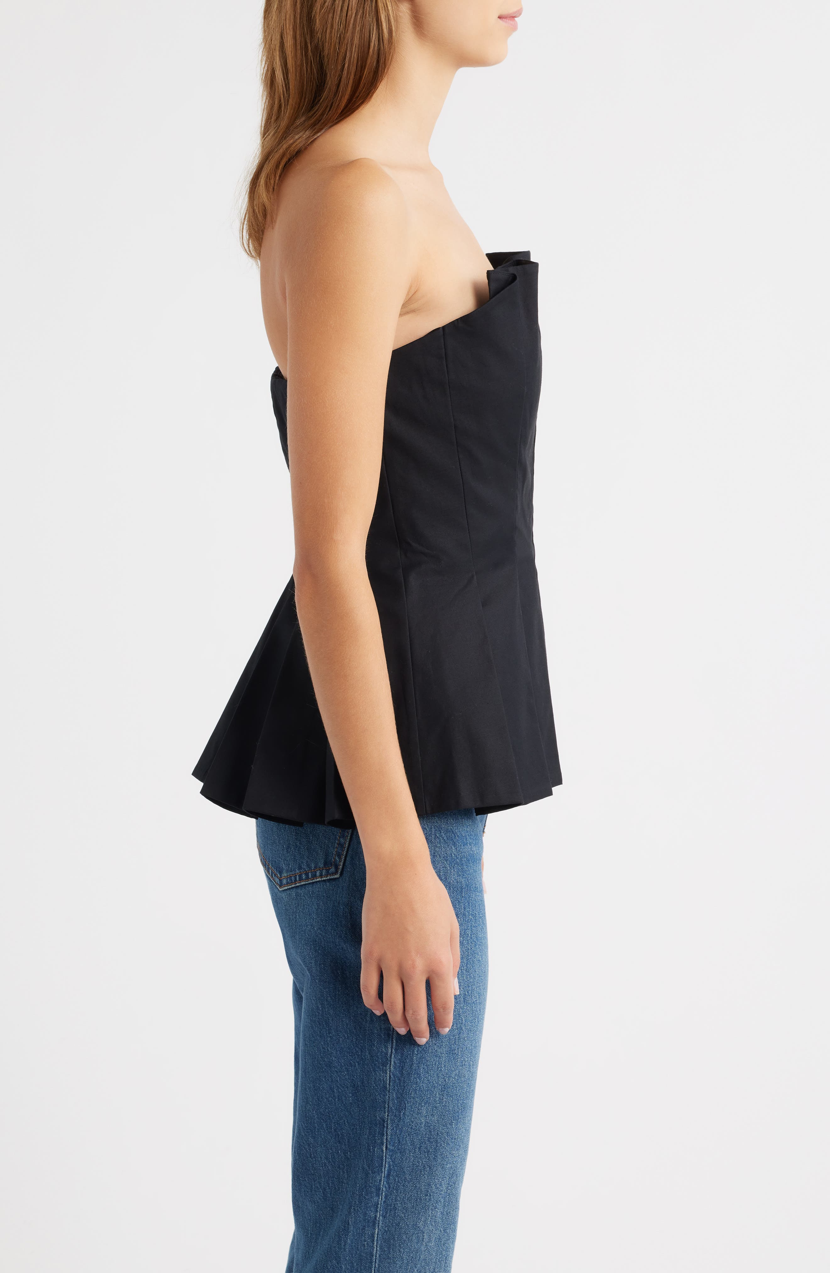 Reformation Ashlyn Pleated Peplum Strapless Top in Black at Nordstrom - 3