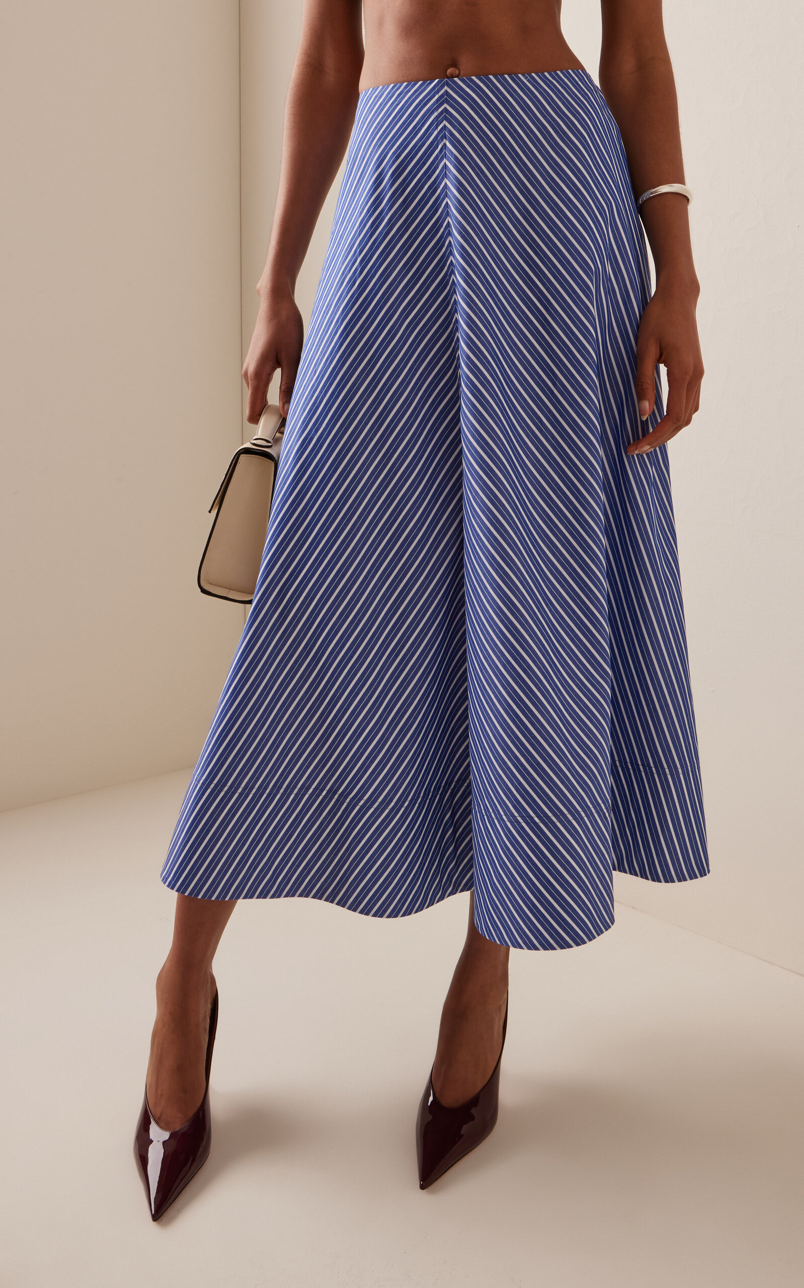 The Knox Low-Rise Pima Cotton Midi Skirt stripe - 3