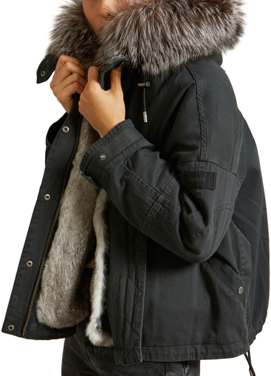 Box-cut cotton gabardine parka with fox and rabbit trim - 5