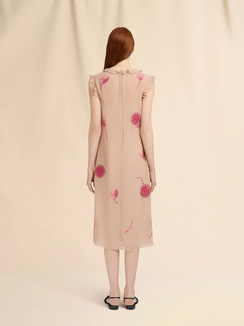 NUDE SILK DRESS WITH CAMELLIA EMBROIDERY - 3