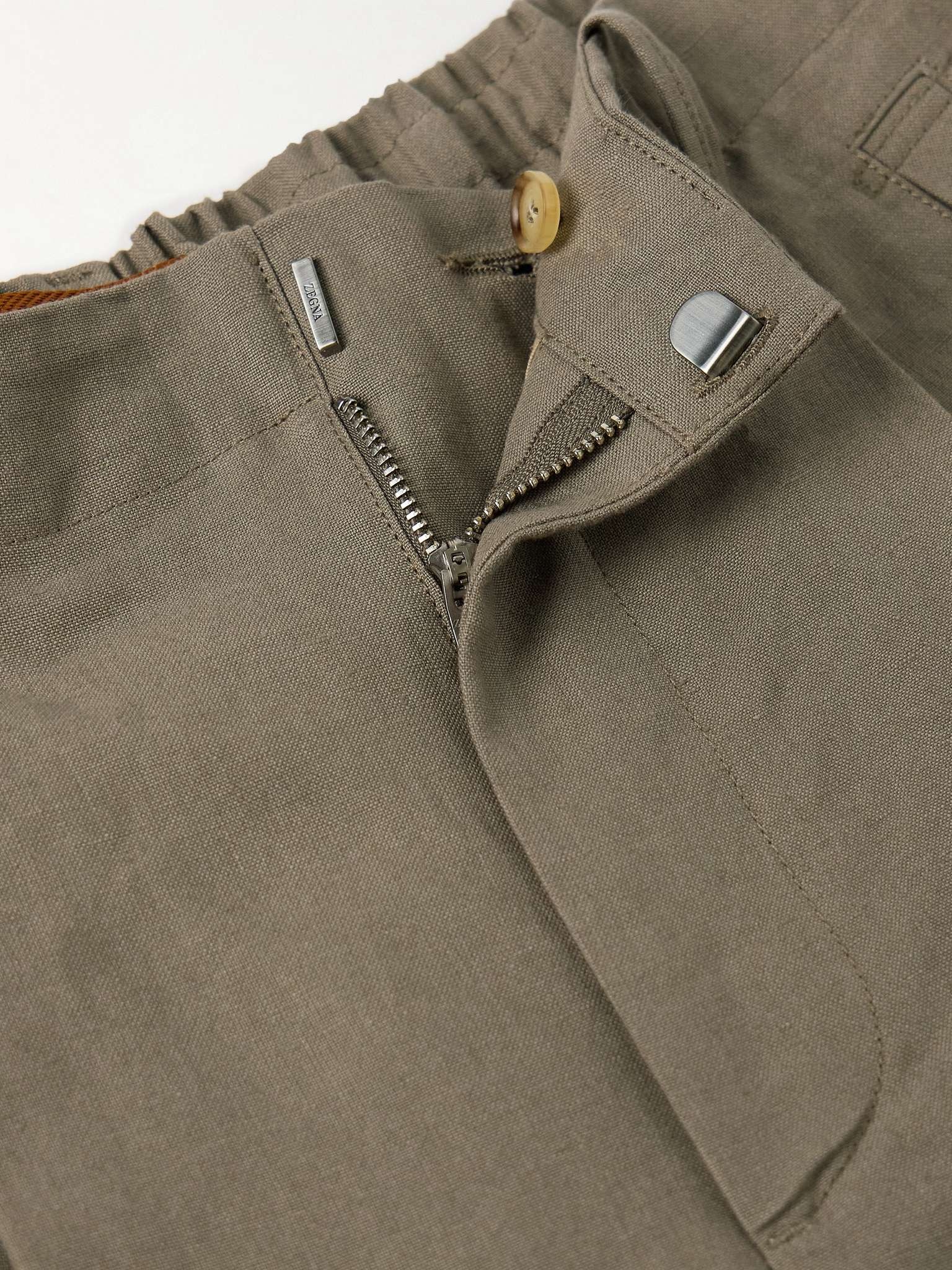 Slim-Fit Belted Pleated Slubbed Oasi Lino Trousers - 3