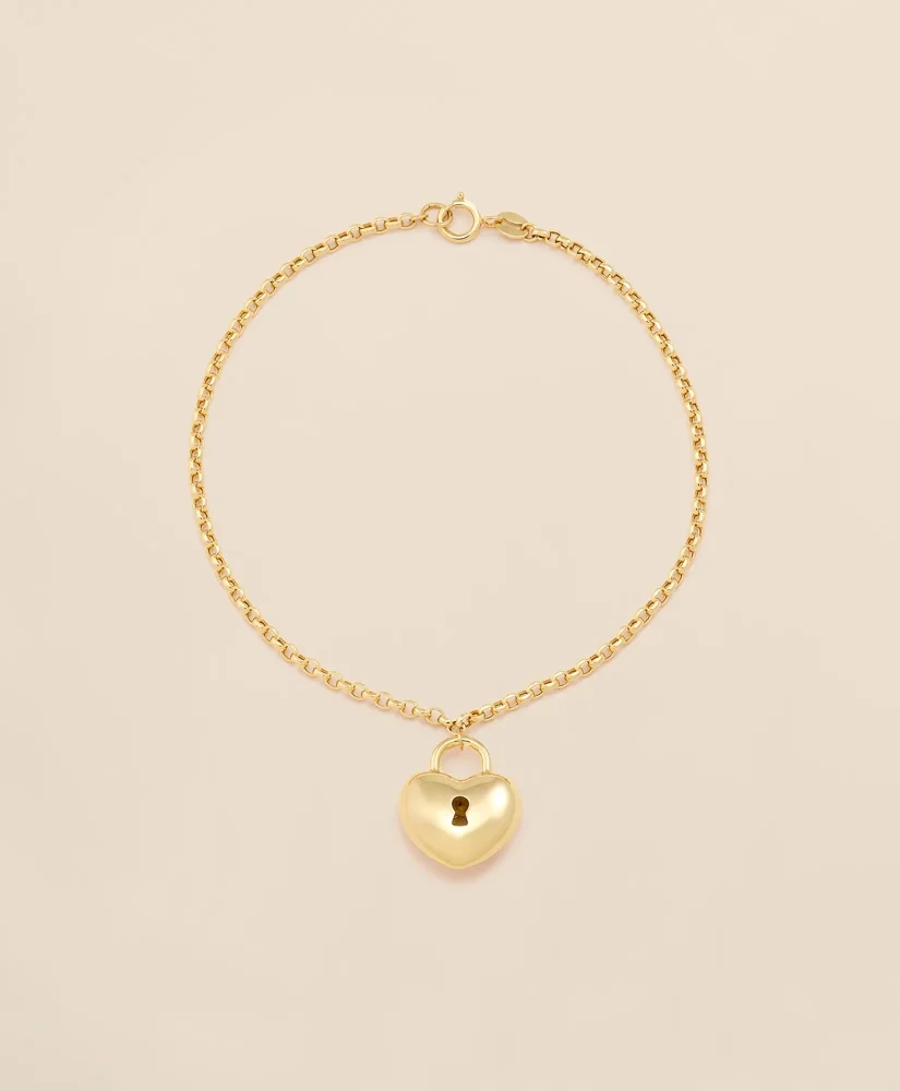 14k Gold Heart Pendant Bracelet - 1