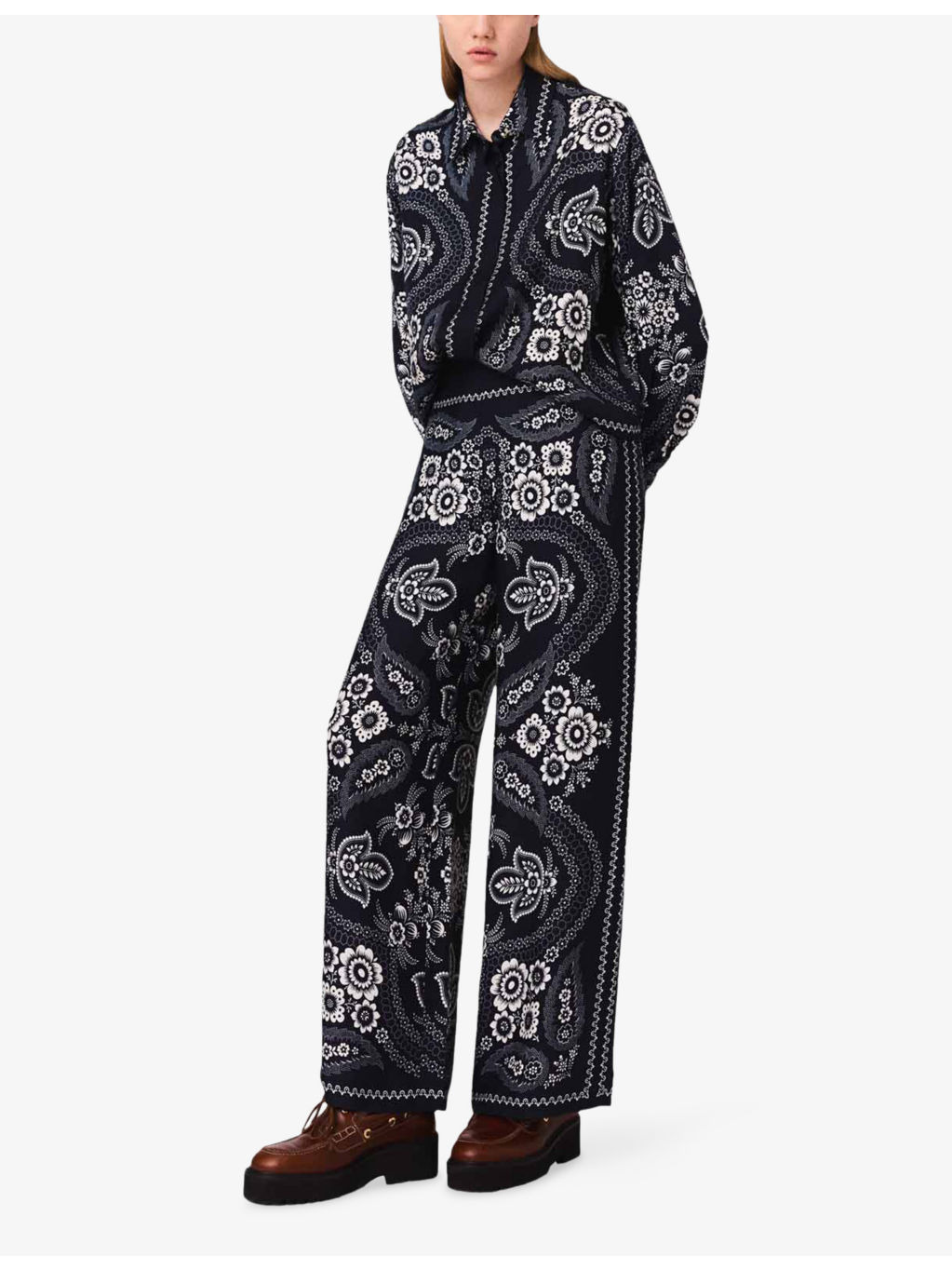 Flowing Paisley-Print Wide-Leg Satin Trousers - 2