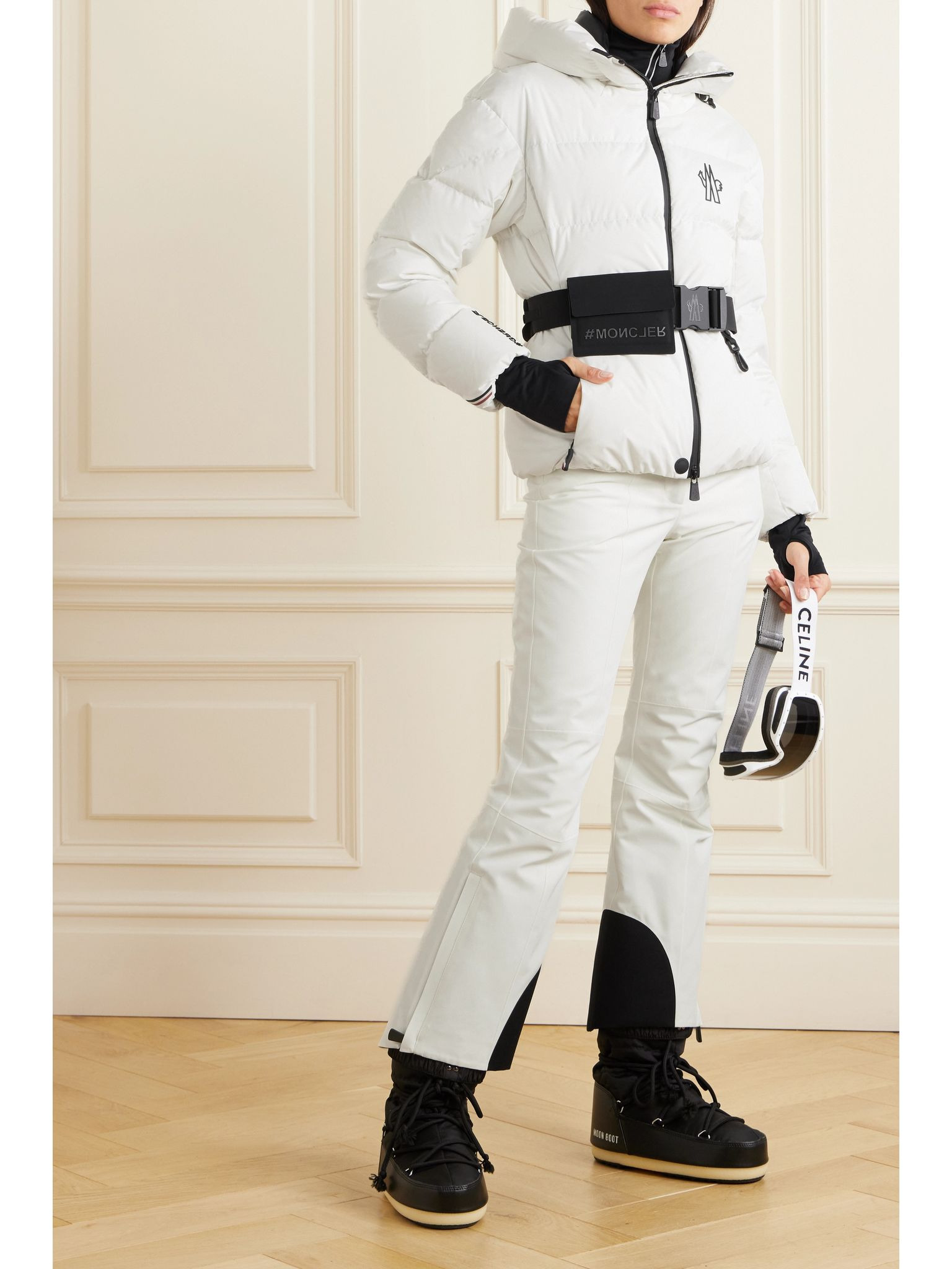 Bouquetin belted quilted down ski jacket White - 2