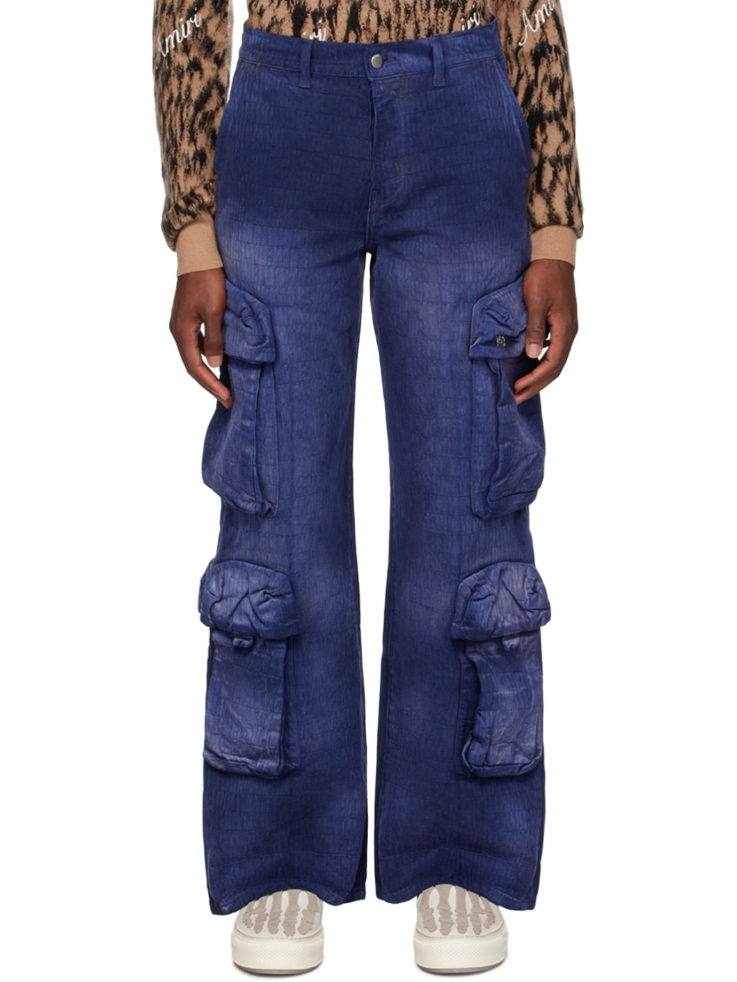 Blue Jacquard Cargo Pants - 1