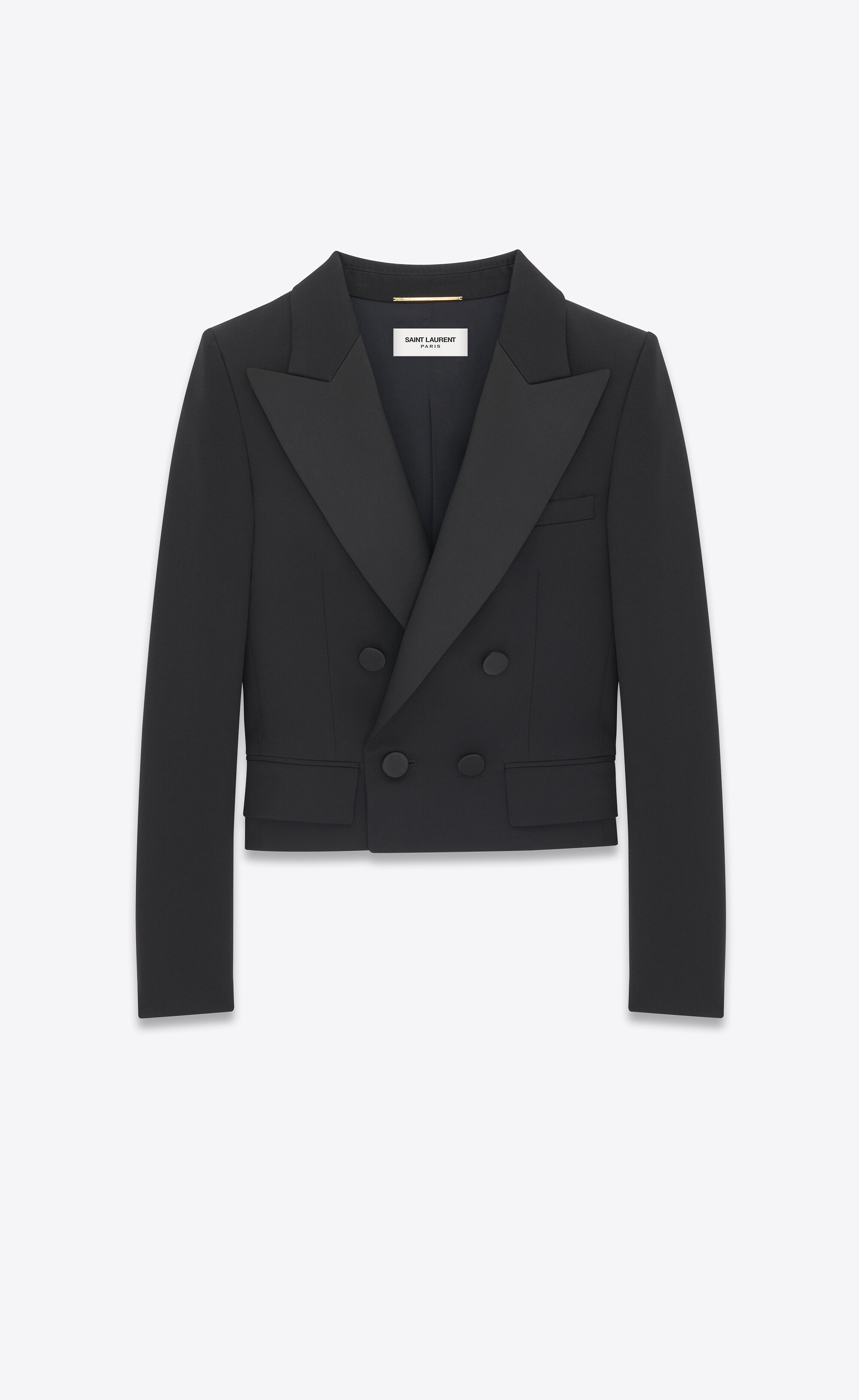 cropped tuxedo jacket in grain de poudre - 1