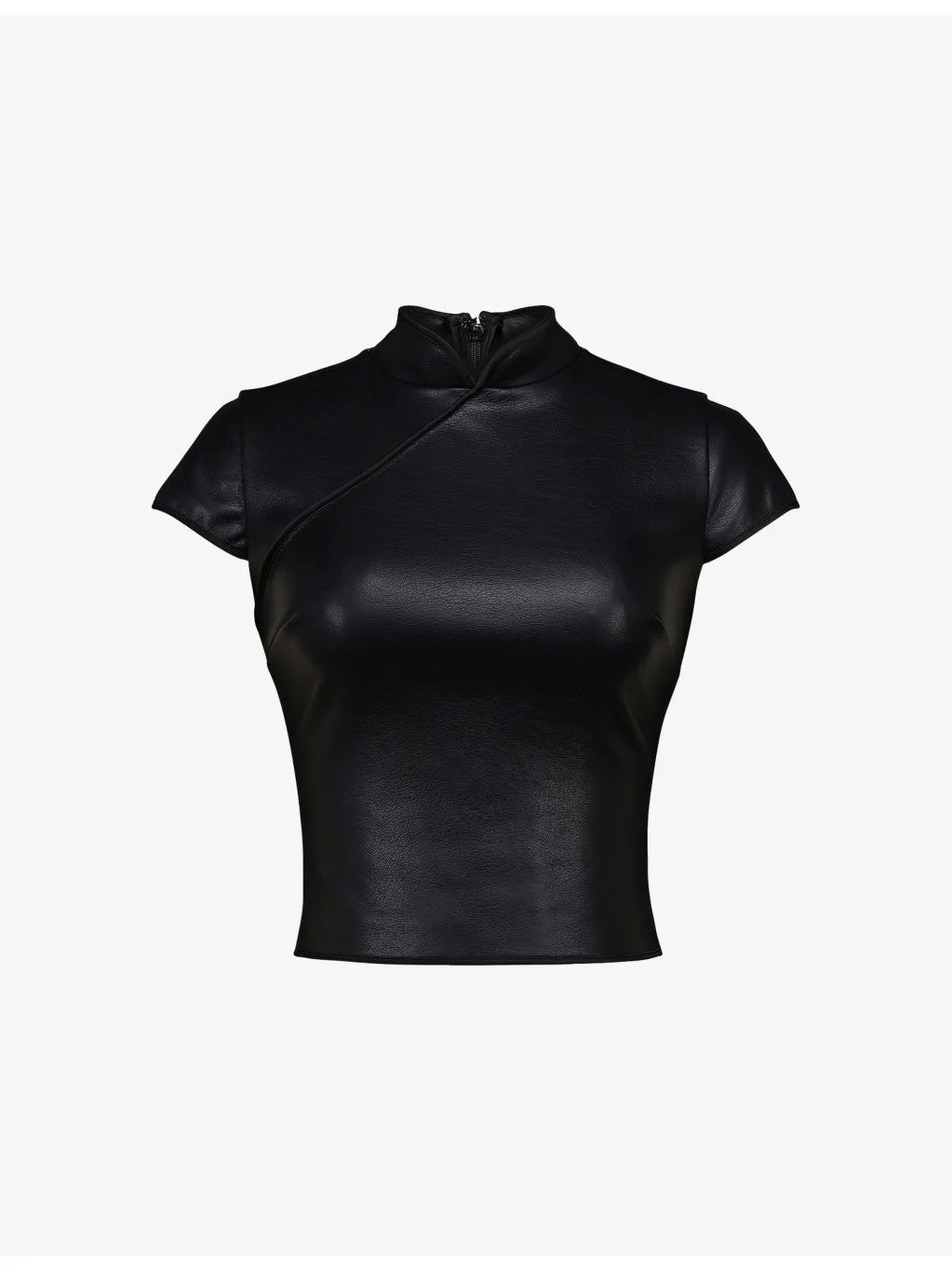 Bobbi Mandarin-Collar Vegan-Leather Top - 1